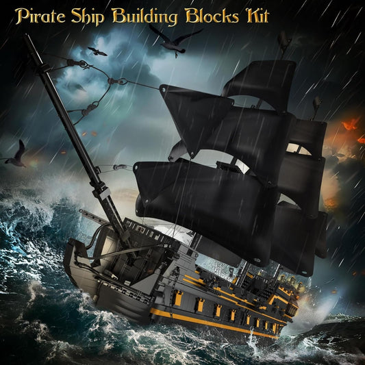 Mould King 13186 Black Pearl Pirate Ship Building Blocks Kit, 5266 pieces Large Sailboat Building Blocks Toy for Adults and Kids, STEM Technology Ship Building Blocks Kit Model.