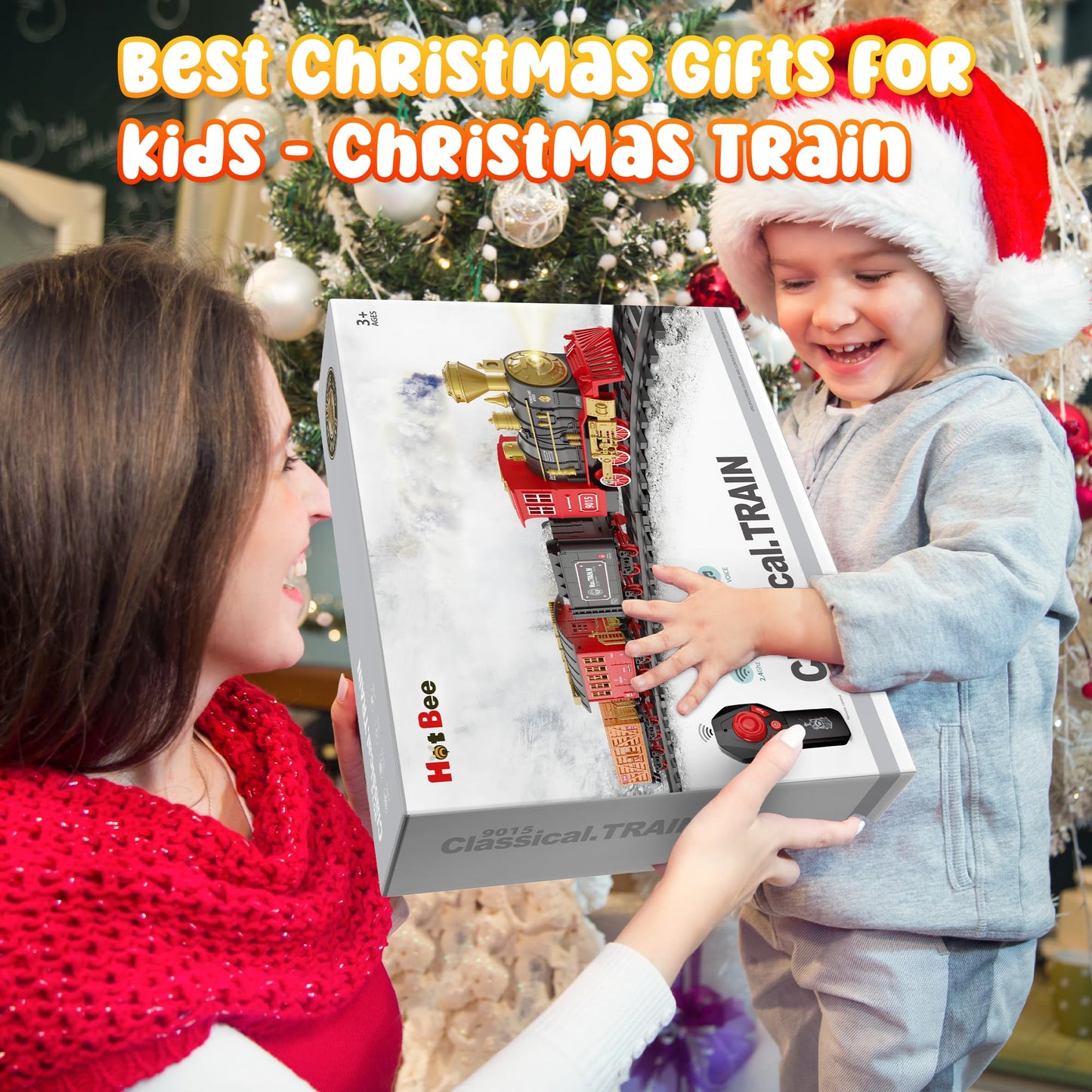 Hot Bee Electric Remote Control Kids Train, Electric Christmas Tree Train, Steam Christmas Tree Train, Christmas Train for the Tree with Remote Control Train Toy Set