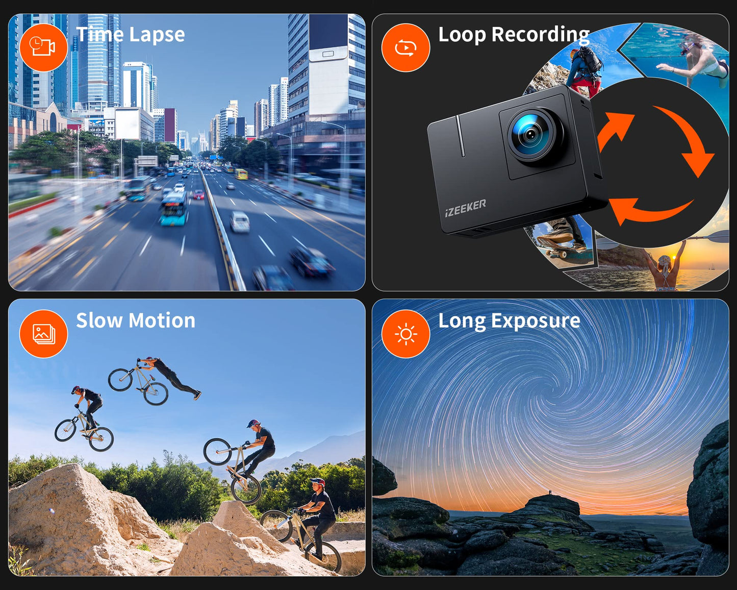 iZEEKER Action Cam 4K 30FPS 20MP, 40M Waterproof, Underwater Camera with Stabilization, Touchscreen Video Camera, 170° Wide Angle Helmet Camera, 2X1050 mAh Batteries, WiFi, 2.4G Remote Control, Accessory Kit