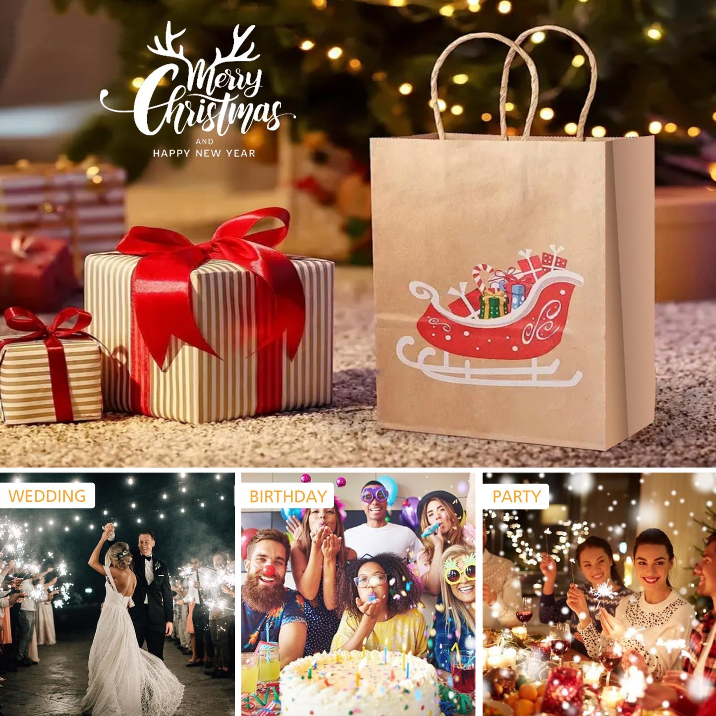 GIFTSAY 50pcs Paper Bags with Handle Small Brown 15X8X21cm, Gift Bags for Wedding Party, Shopping Bags, Retail Merchandise Bags, and Birthday