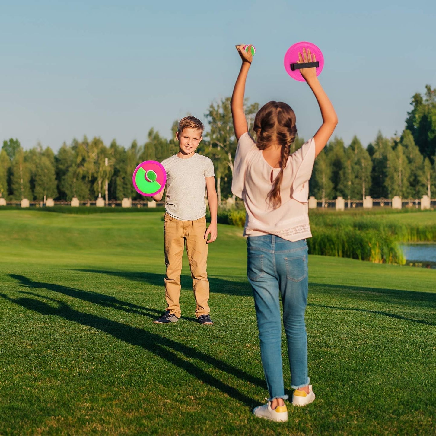 Jovico's Velcro Ball Toss Game, outdoor toy for kids, ages 3 4 5. Summer outdoor game with 4 discs and 4 balls.