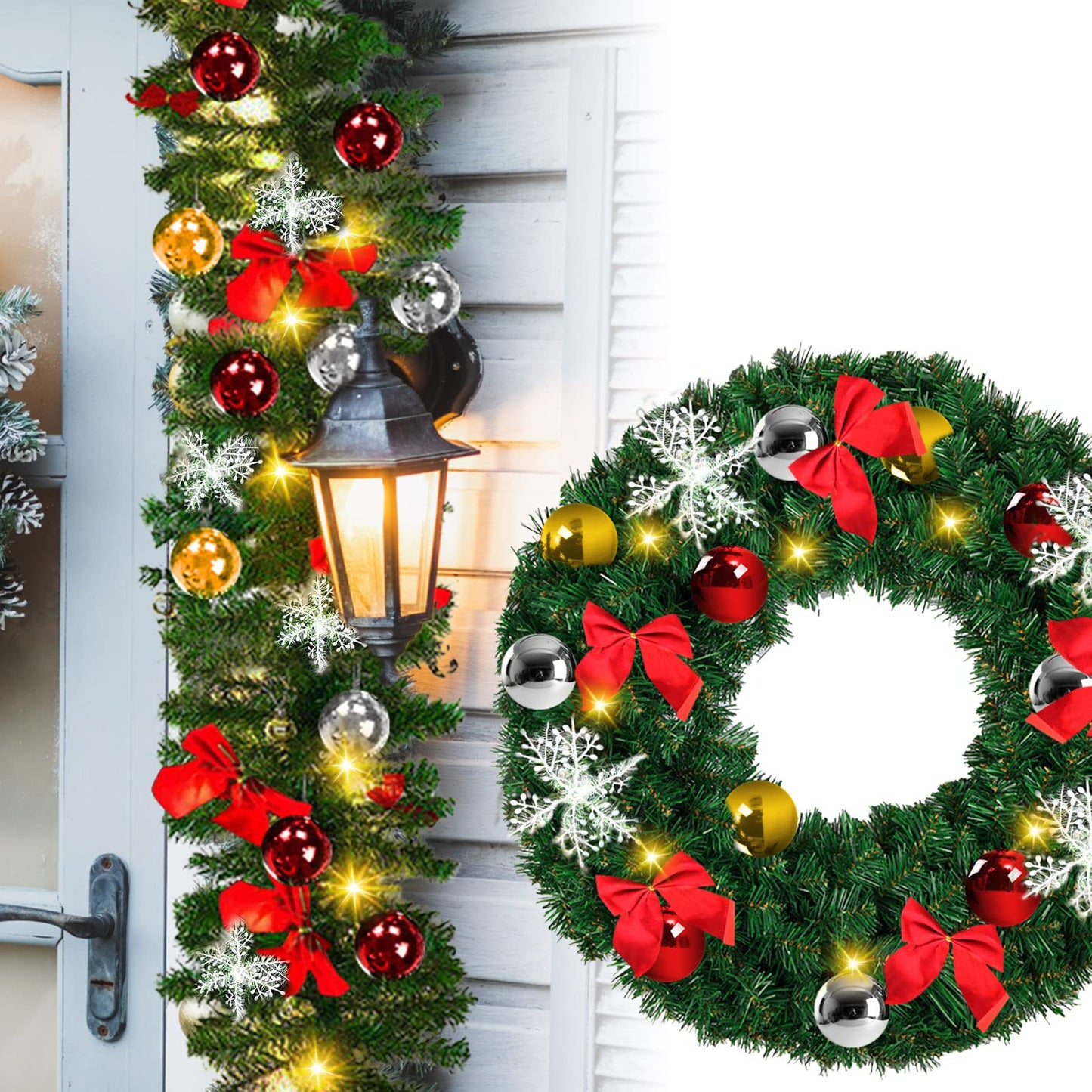Cecaylie Pine Garland 5M, Christmas Garland green with 100 LED lights, Warm White, for indoor decoration fireplace staircase wall door outside, Artificial Pine Garland