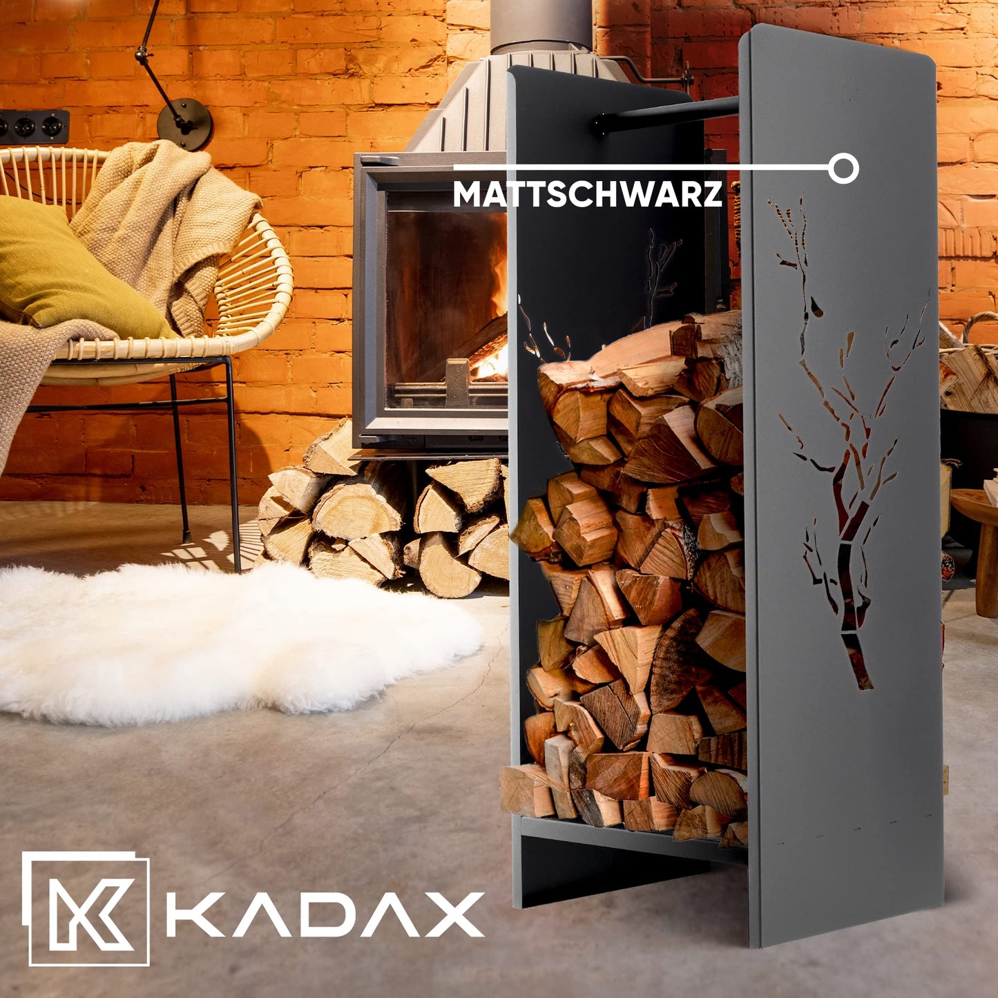 KADAX firewood rack, made of sturdy steel, black firewood holder, powder-coated firewood shelf in various patterns (30 x 35 x 90 cm Premium)