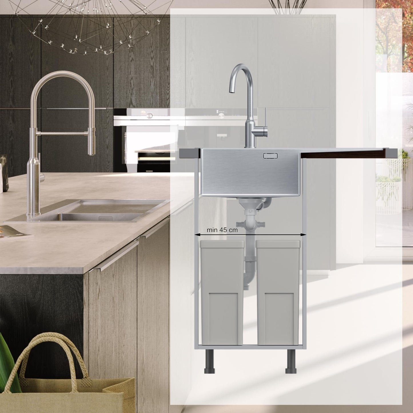 QUADRON sink single Stainless steel sink | Size 78 x 48 x 20 cm Color: Pvd-Golden | RUSSEL 111 Drop-in sink with faucet hole | Single-bowl kitchen sink with steel basin Stainless steel sink