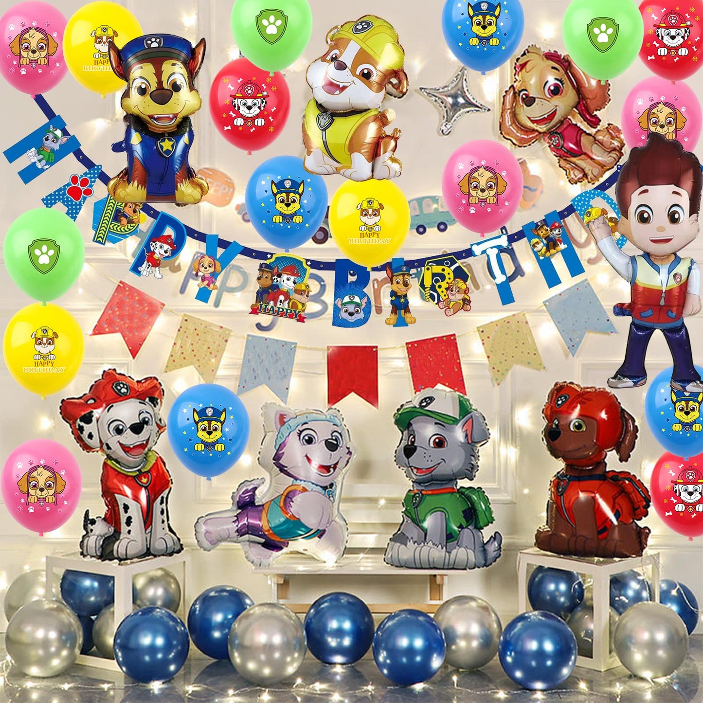 57 Pieces 4th Birthday Decorations Birthday Decor 4 Years Boys Girls Party Decoration Set Happy Birthday Banner, 9 Large Foil Balloons, 20 Latex Balloons, Cake Toppers, Candles, Birthday Hats (Number 4)