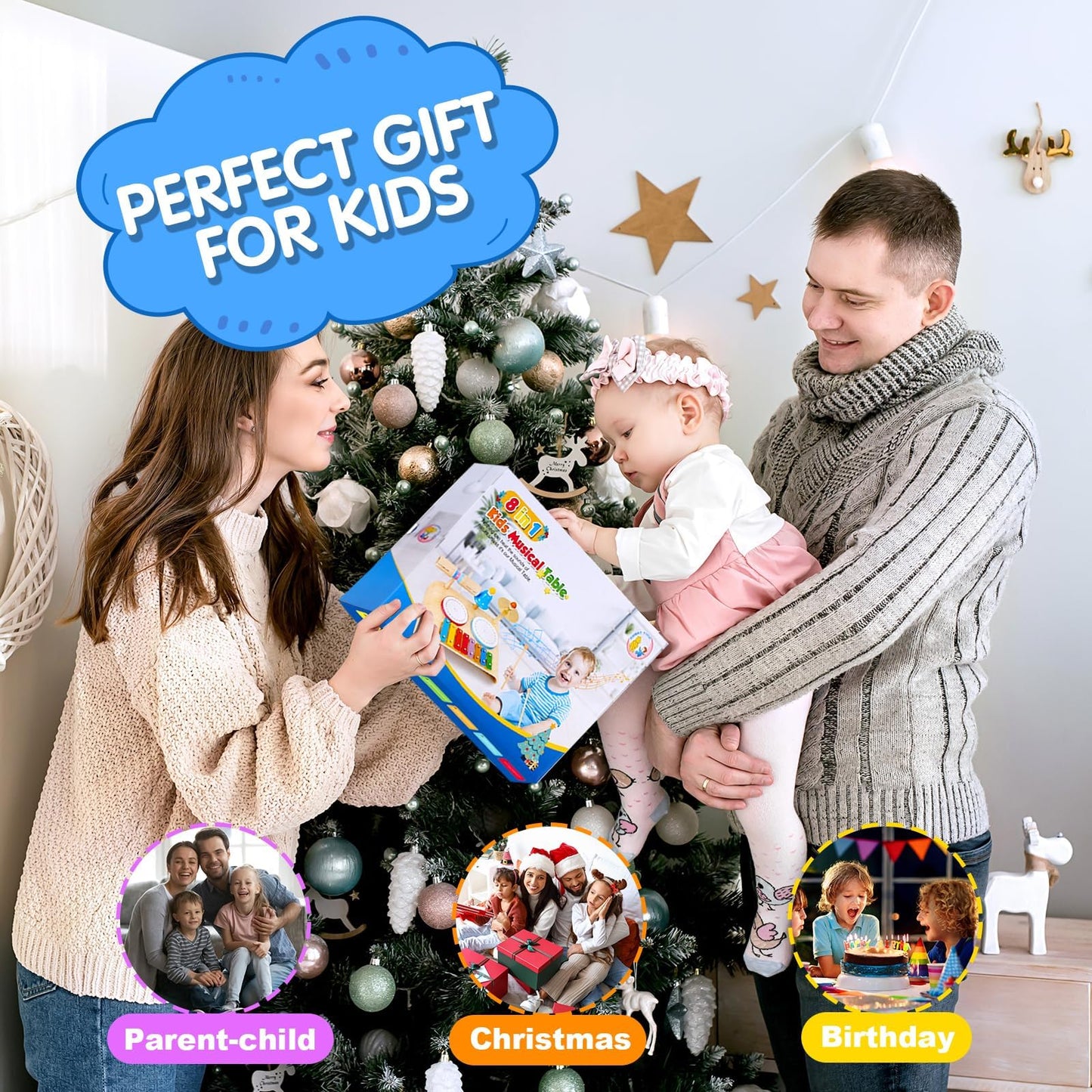 Sweet Time musical instruments for children, music kids' toys with xylophone, wooden percussion set, drum kit rhythm toy for toddler boys and girls (children's drum set)