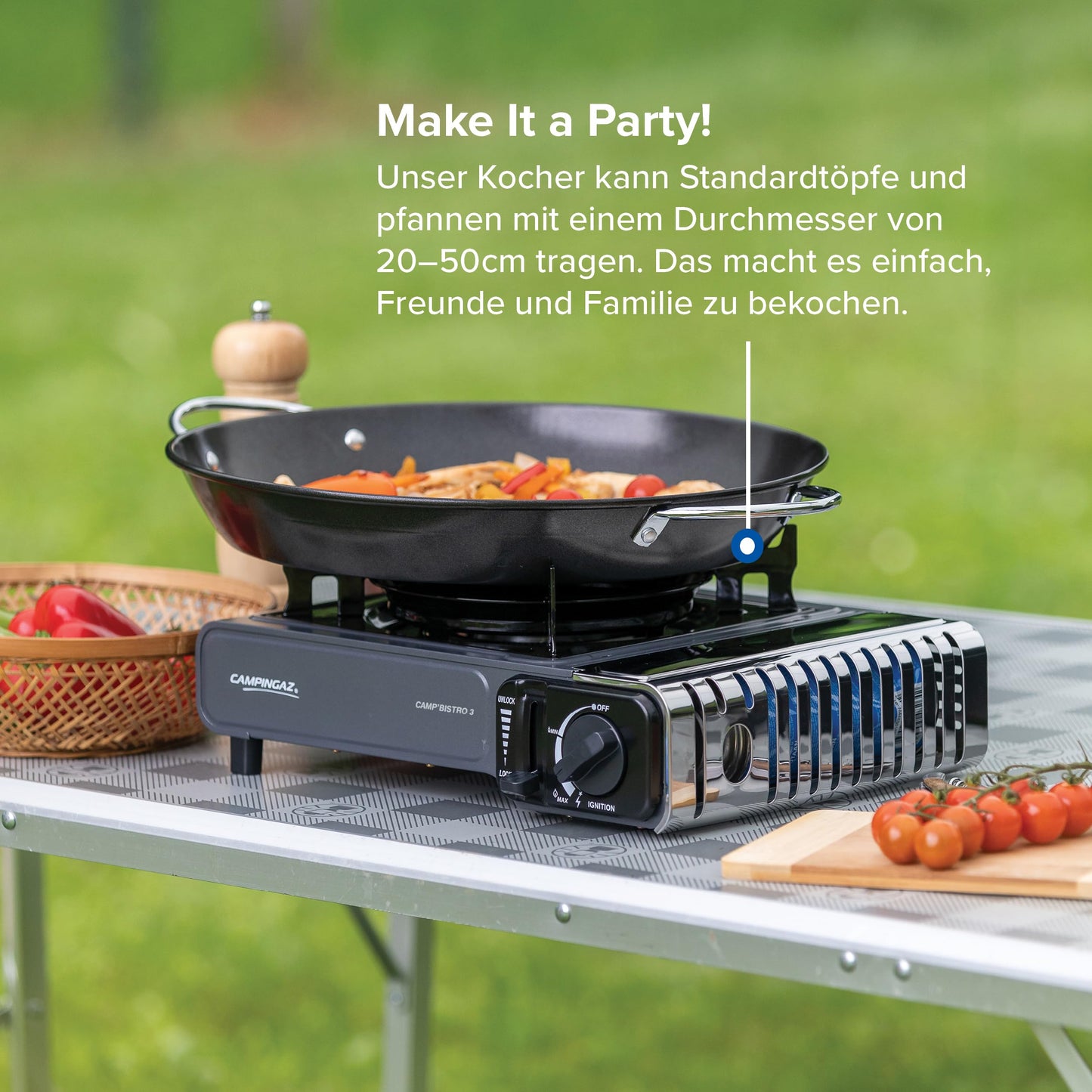 Campingaz Camp'Bistro 3 Gas cooker, camping stove with 1 burner, 2,200 watts power, compact outdoor gas cartridge cooker with carrying case, black.