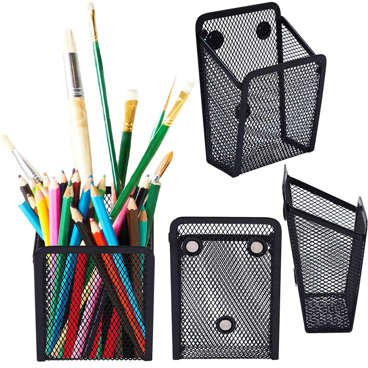 Magnetic storage basket Magnetic desk organizer Metal mesh storage basket Magnets storage box Office supplies mesh pen holder For locker accessories Whiteboard refrigerator 2 pieces