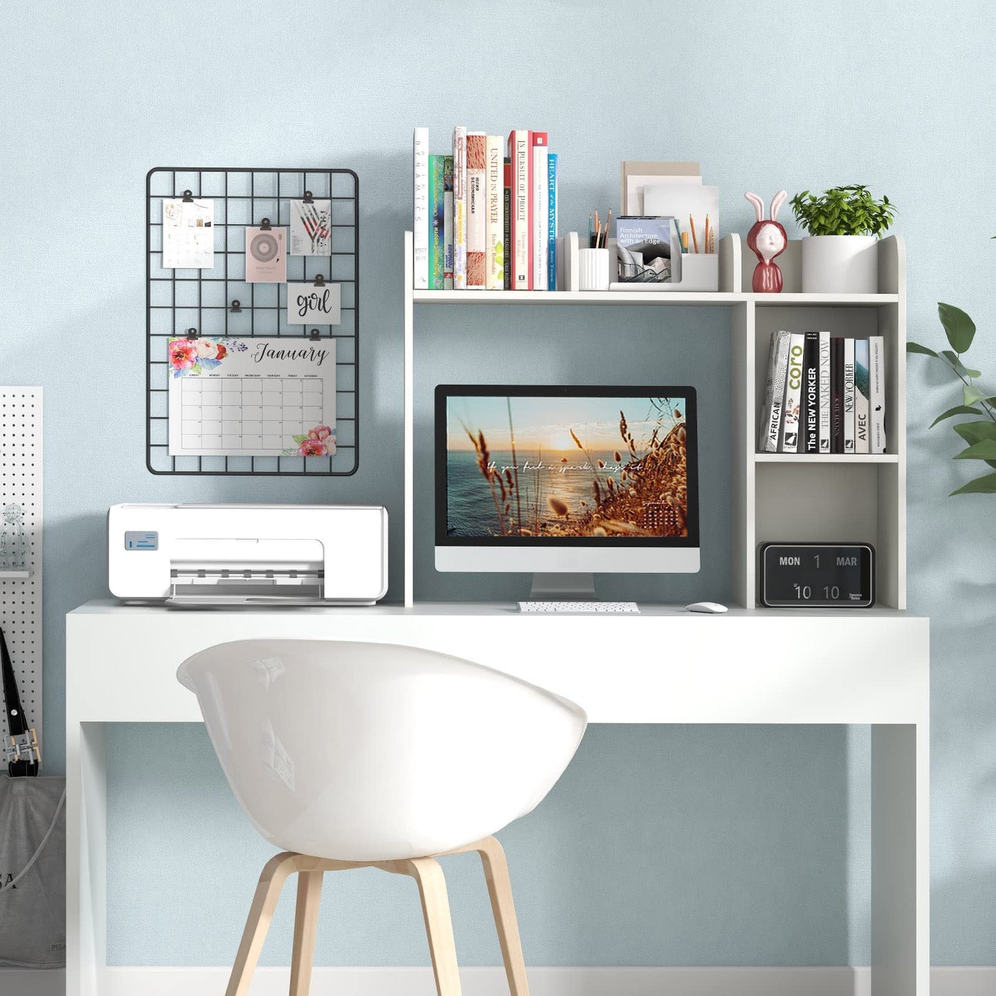 COSTWAY Desk Shelf, Table Shelf with 4 Shelves and Open Compartment, Storage System, Multi-Purpose Desk Organizer for Desk, 94 x 25 x 74 cm (White)