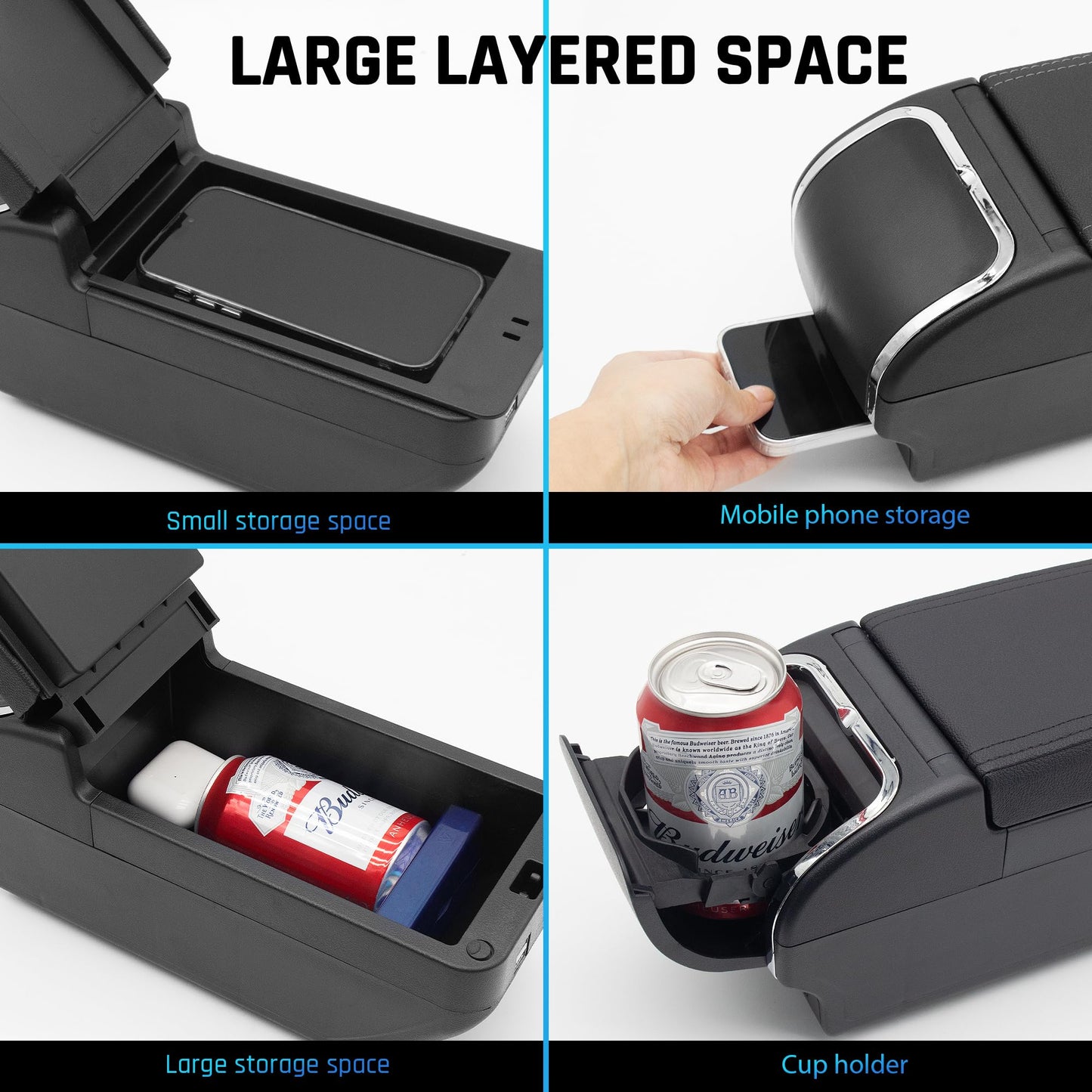 Double Layer Armrest Box for Suzuki Jimny 2019-2023 Center Console Storage Box with Cup Holder Armrest Accessory Black