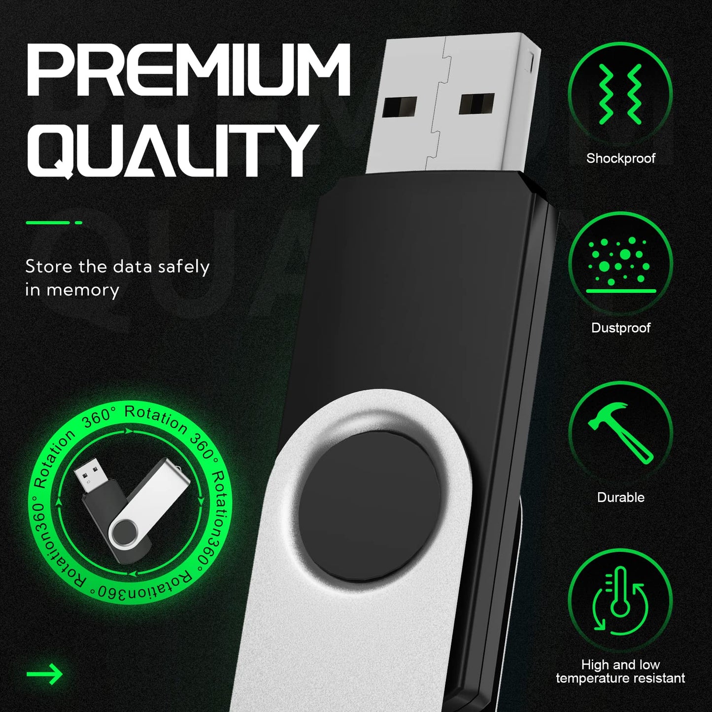 FEBNISCTE 16GB USB Sticks - Colorful USB Stick Rotate Metal 10 Pack, Foldable Memory Stick 16 Gigabyte 10 Pack, Portable Flash Drive for Movies/Car/Computer, Pendrive Flash Drive with Lanyard
