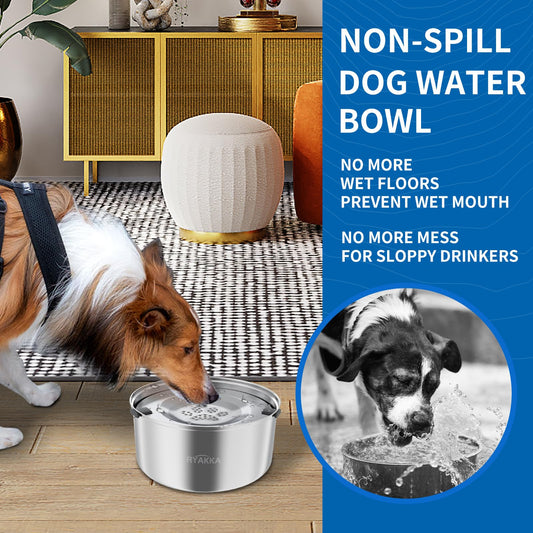 RYAKKA 3L Anti-Gulp Water Bowl for Dogs - Stainless Steel Drinking Bowl for Travel | Anti-Drool | Slow Feeder Travel Bowls for Medium & Sloppy Dogs