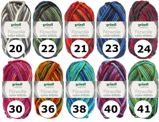 10x50 grams Gründl yarn felting wool Color with color selection including instructions for potholders (COLOR)