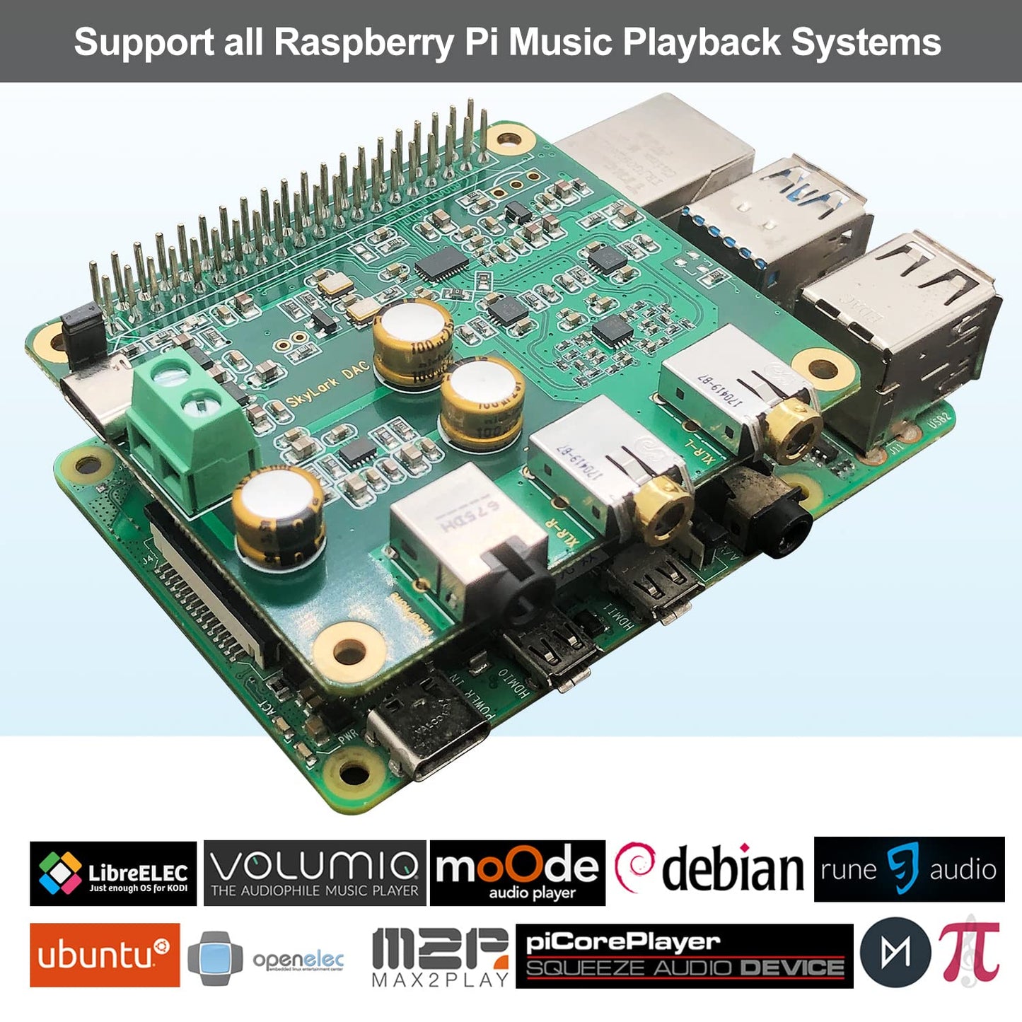 InnoMaker HiFi DAC Pro with ES9038Q2M chip for Raspberry Pi 5/4/3B+/3B/Zero - High-resolution audio card, 384 kHz/32 bit & DSD512, DAC converter for Volumio, Moode, headphone & balanced output.