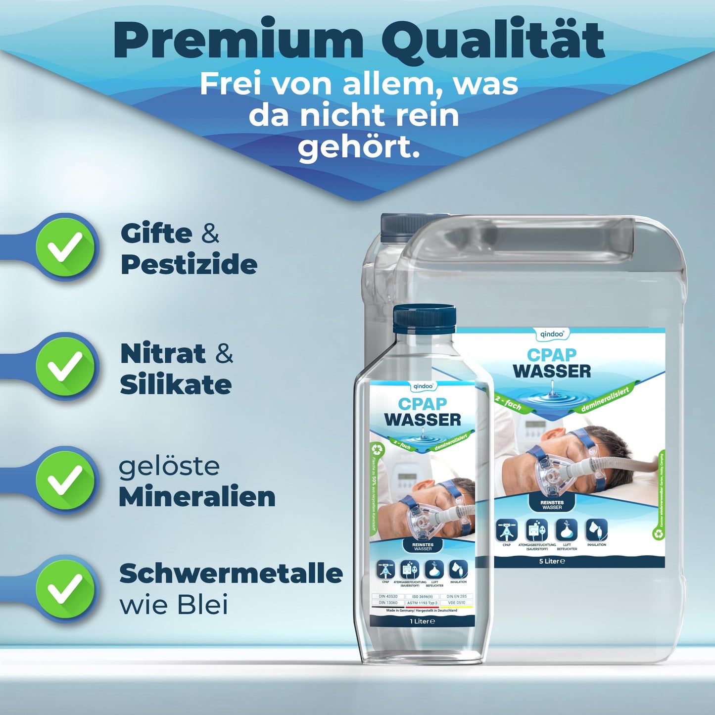 24x Qindoo CPAP Water I Pure water for oxygen concentrator, inhalation device, respiratory gas humidification, air humidifier, steamer, vaporizer (24 liters)