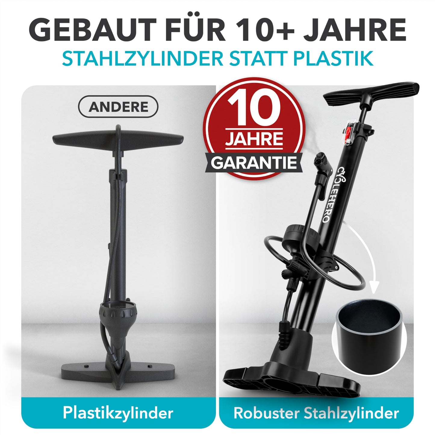 Bicycle pump all valves * Test VERY GOOD - 10 year WARRANTY * Powerful bike pump - bicycle pump French valve - floor pump with gauge - pump floor pump