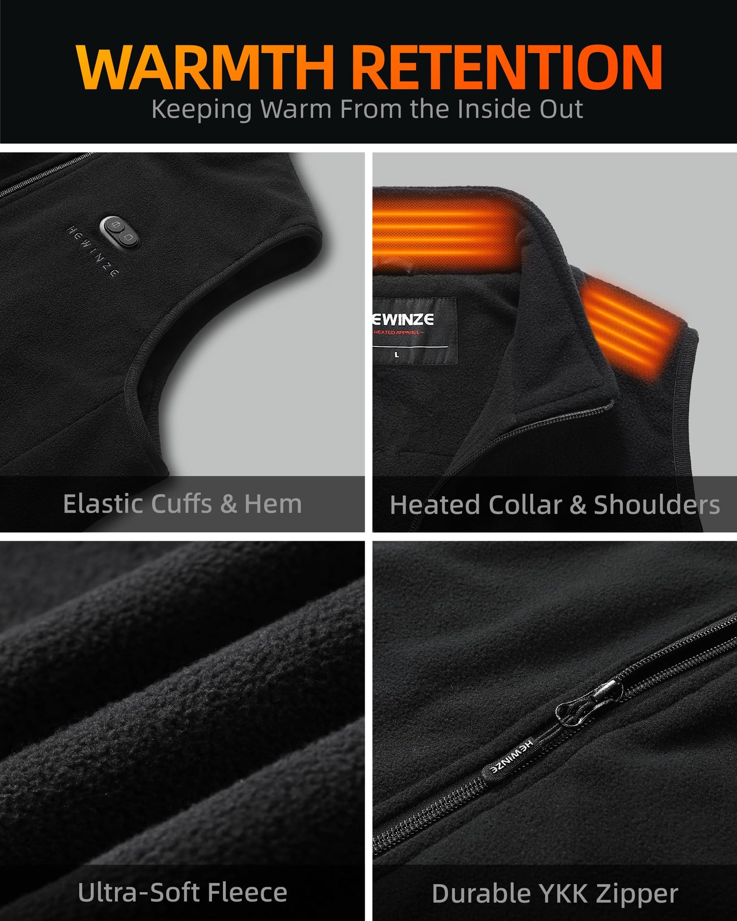 HEWINZE Fleece Heated Vest Women - Battery operated heated vest 7.4V, hunting heated vest.