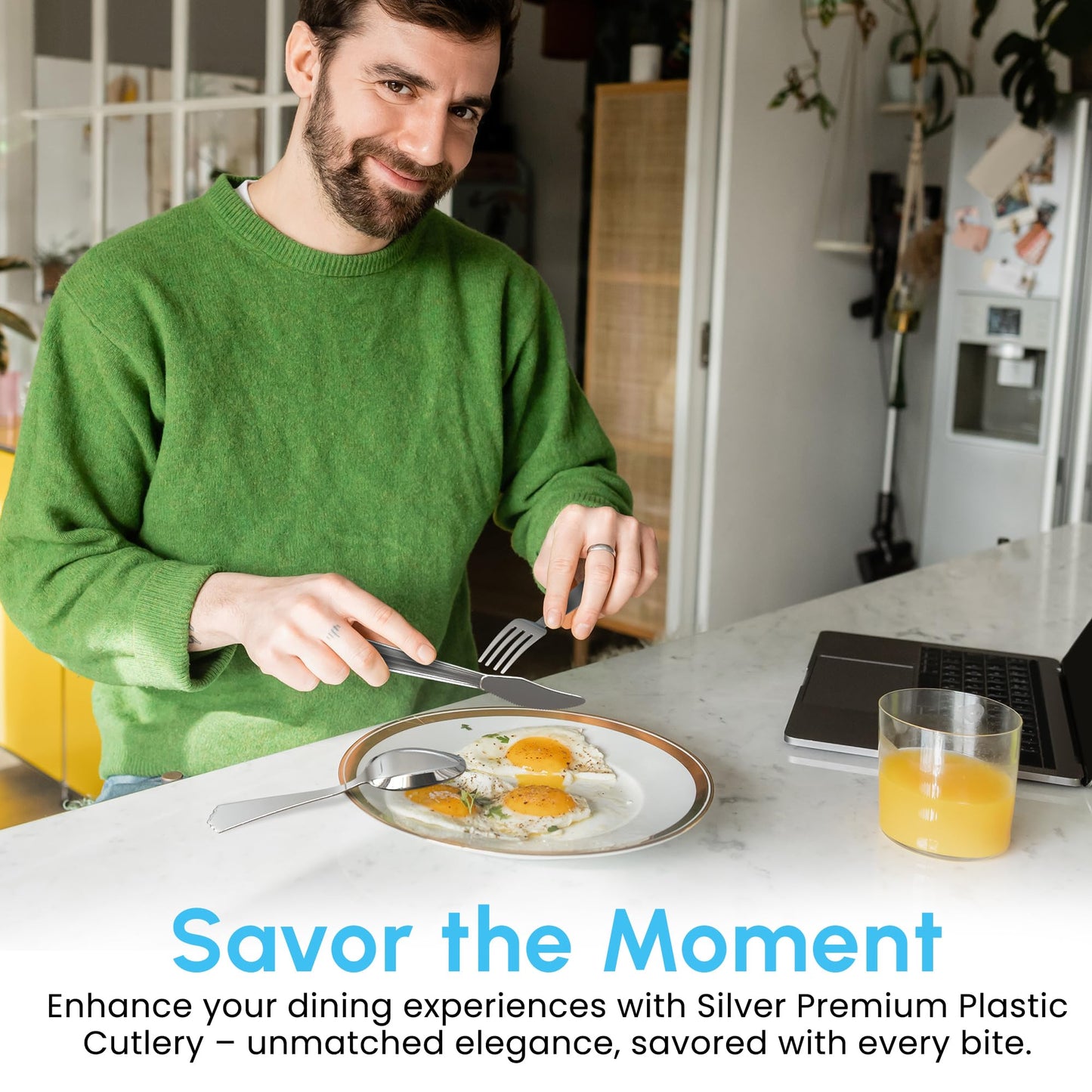 Durable plastic cutlery set - 50 forks, 50 spoons, 50 knives - kitchen utensil set - reusable stylish kitchen utensil set.