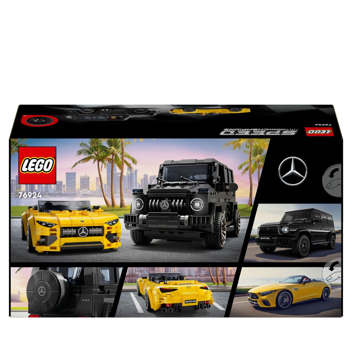 LEGO Speed Champions Mercedes-AMG G 63 & Mercedes-AMG SL 63, building set with 2 toy cars and 2 driver minifigures, gift for boys and girls, model car set, racing car toy 76924