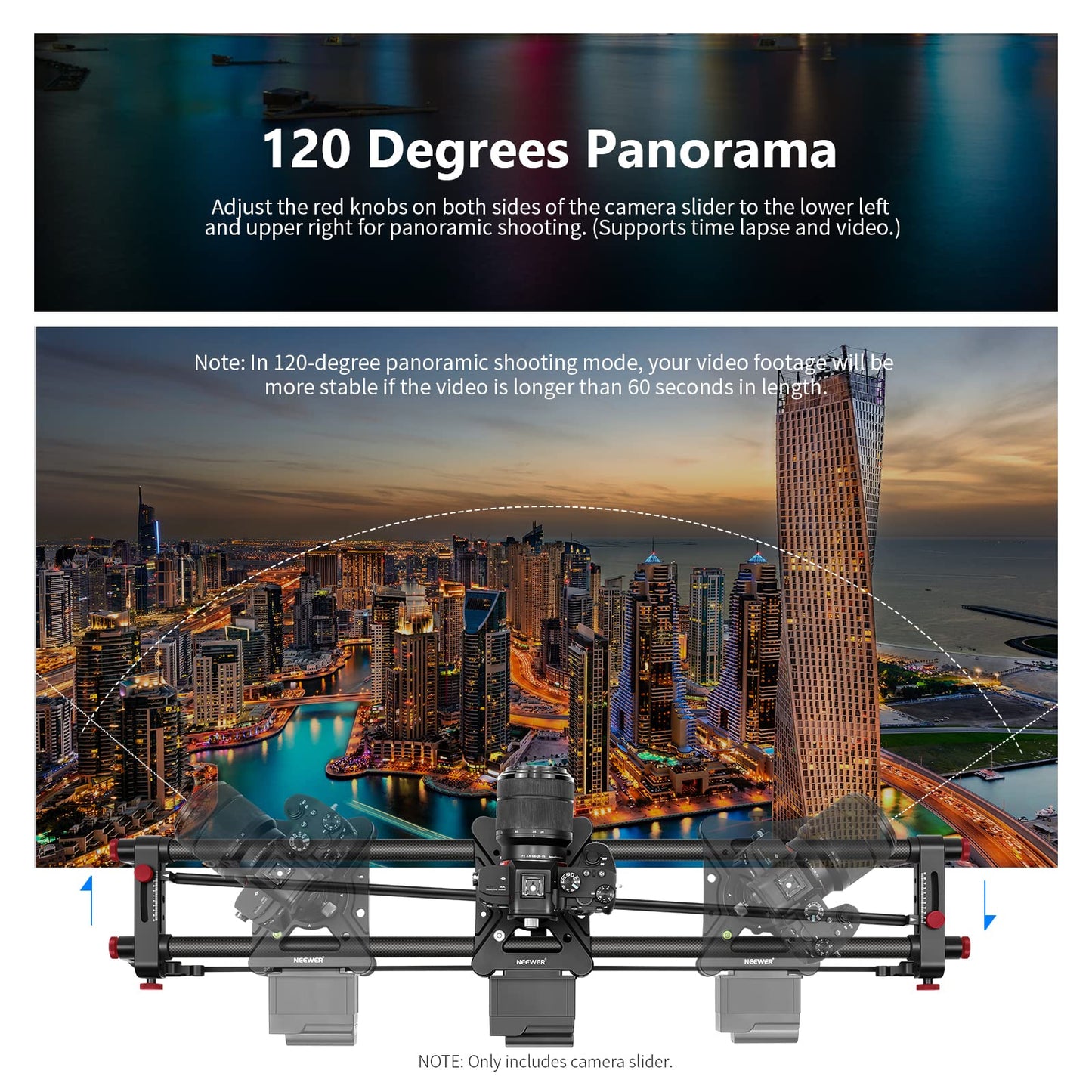 NEEWER 39.4”/100cm motorized camera slider, app remote control carbon fiber slider, supports video mode, time-lapse photography, horizontal, tracking, and 120° panorama shooting (ER1-100)