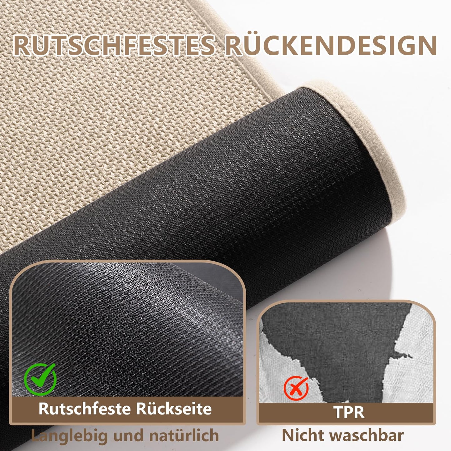 Chakme bathroom mat 43 x 81 cm non-slip bath rug with rubber backing, washable slip-resistant bath mat beige shower mat.