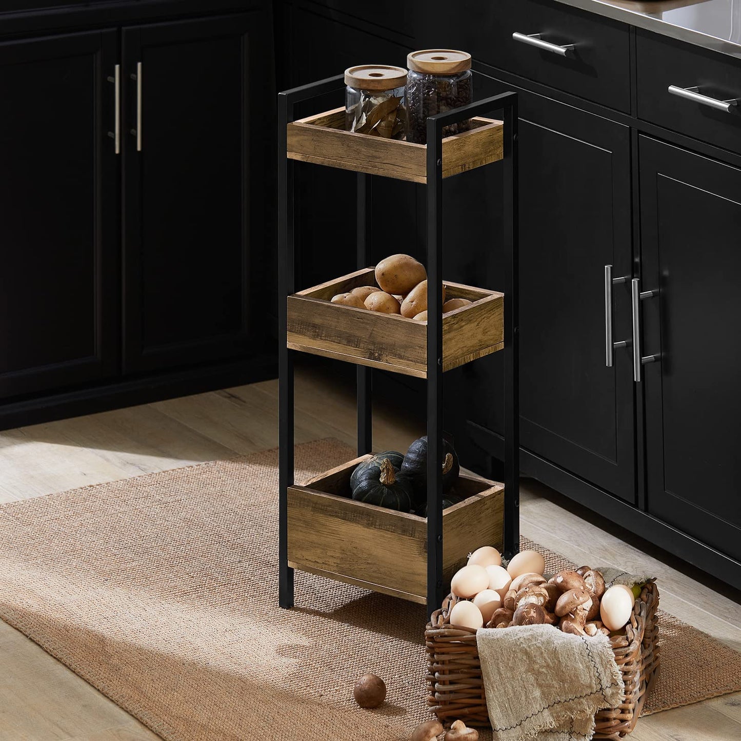 SoBuy bathroom cabinet with 3 sturdy shelves, narrow MDF bathroom cabinet, bathroom furniture commode up to 30kg capacity, freestanding wood-colored bathroom shelf for small bathrooms 28x20x74cm FRG226-F