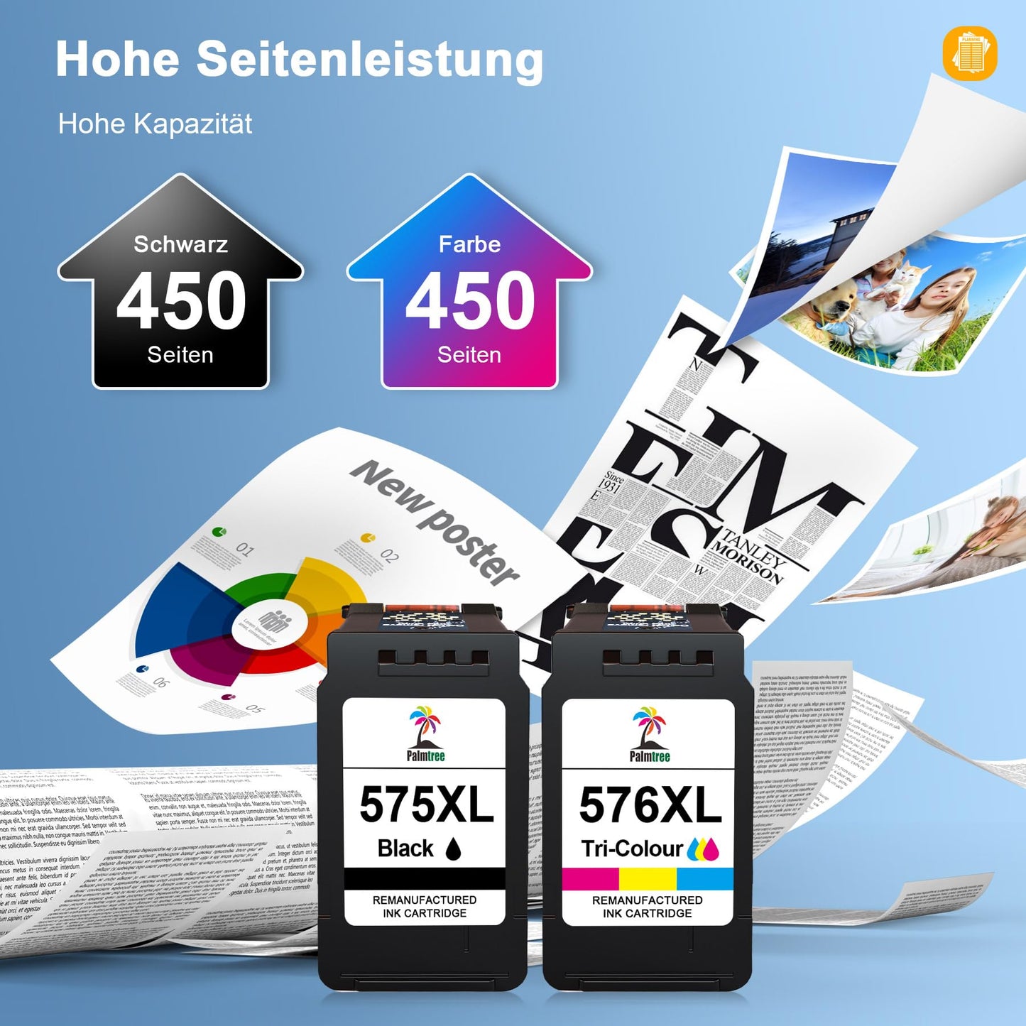 Palmtree PG-575XL CL-576XL printer cartridges are compatible with Canon 575 576 for Canon PIXMA TS3550i TS3551i TS3750i TS3751i TS3752i TR4750i TR4751i TR4755i TR4756i (1 black, 1 color)