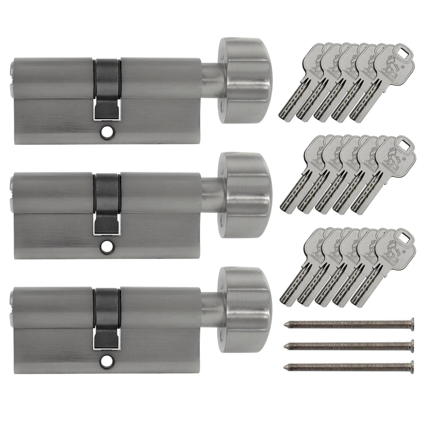 3x Euro Cylinder Lock 90 mm 45/45 keyed alike including 15 keys.