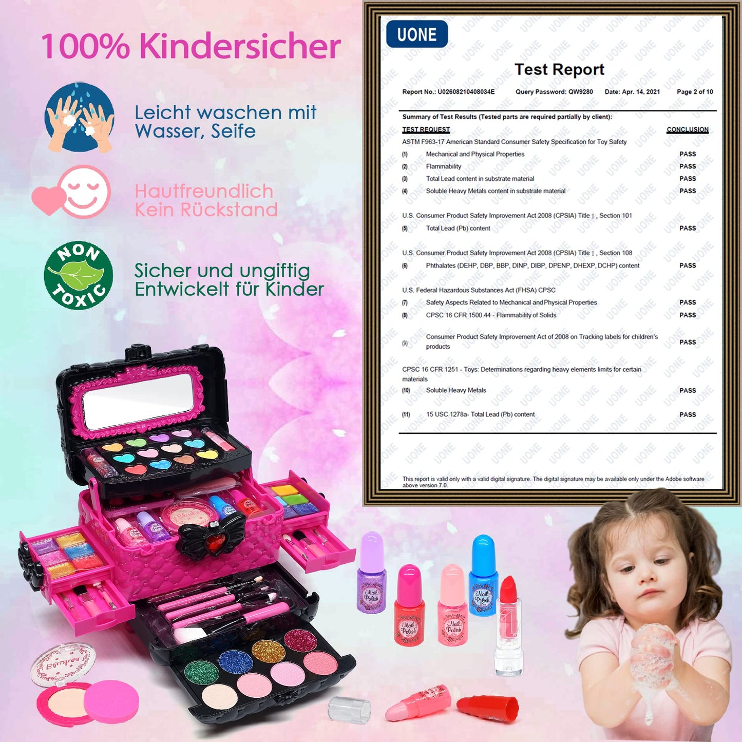 Children's makeup set girls makeup case kids - Safe and washable kids makeup, real makeup set, princess gifts for girls 4 5 6-12 years (Rose)