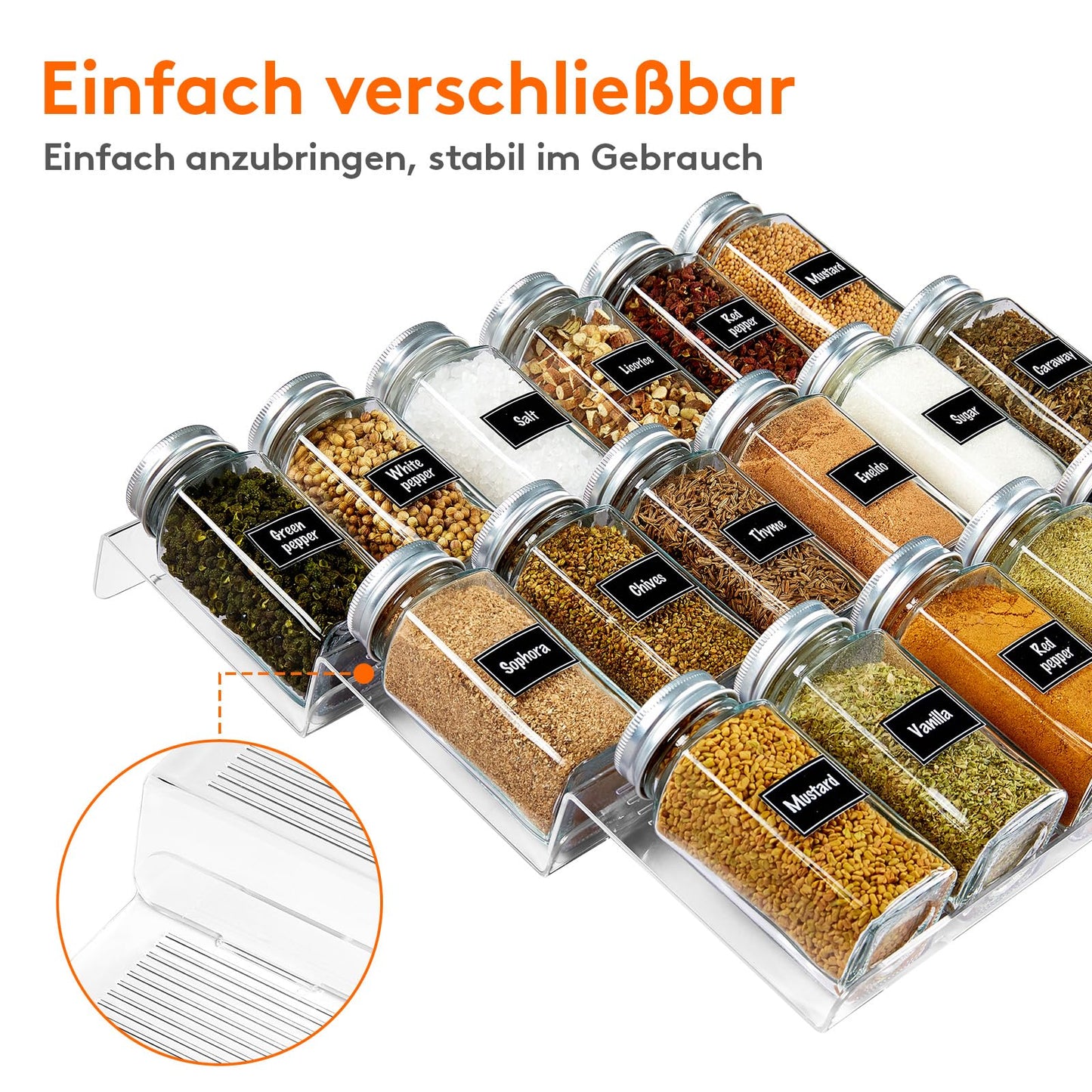 Lifewit Spice Organizer Drawer, 6-Piece Removable Spice Rack Drawer Width 20 to 40 cm, 3-Tier Plastic Spice Drawer Insert, Spice Rack for Countertop/Cabinet, Transparent