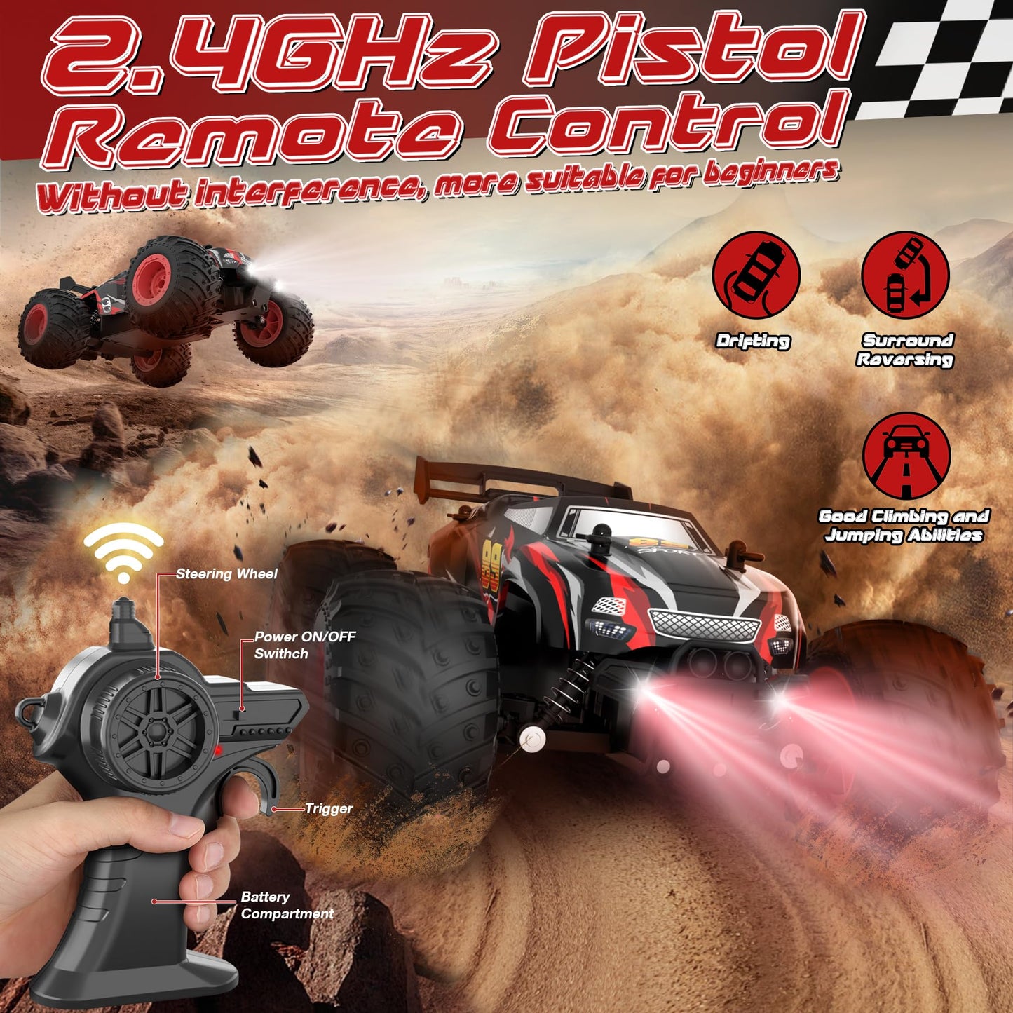 Fivejoy Remote Control Car for 3 4 5 6 7 8 years old, 20KM/H RC Off-Road Car, 2WD All Terrain 2.4GHz RC Truck with 2 batteries, Car Toy for 3 4 5 6 7 8 boys, Toy Gift for Kids.