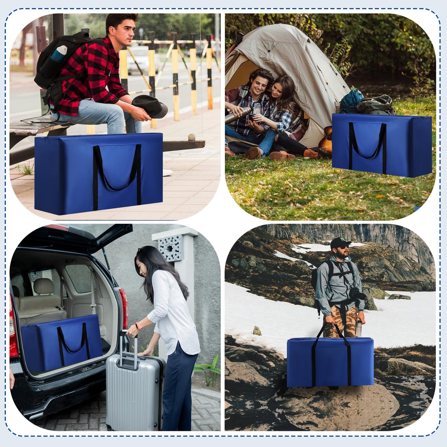 Dntorx 4 Pieces 120L Large Storage Bag, Oxford Heavy-Duty Moving Bags with Zipper Handle Moving Box Large Travel Bag Tote Bag for Comforters Clothes Bedding (Blue)