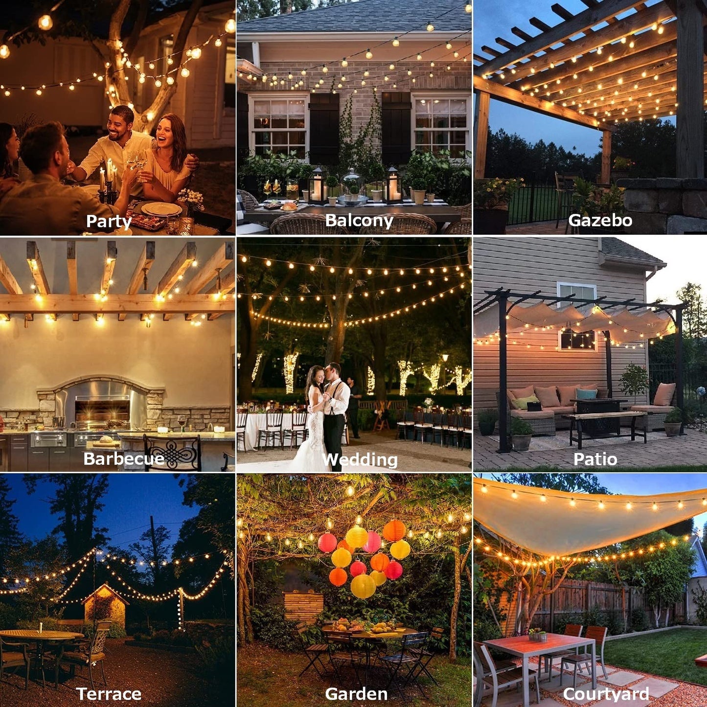 Outdoor string lights with remote control - 15M dimmable LED string lights with G40 bulbs, 4 modes and timer function, waterproof for outdoor garden balcony terrace party camping wedding.