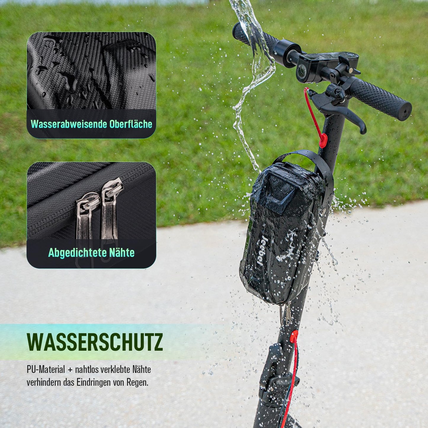 Jeebel 3/4/5L E-scooter Bag & 90cm 7mm handcuff lock, large-capacity handlebar bag with quick-release mounting, bike lock with key, for electric scooters, bicycles (2.8L + lock)
