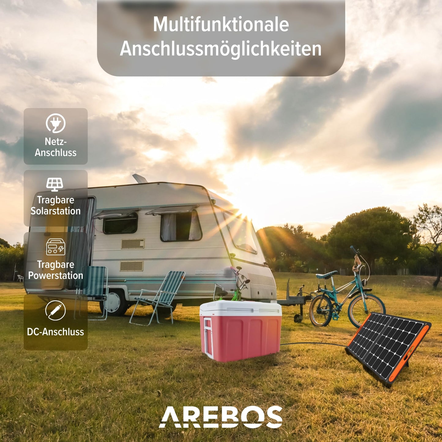 Arebos 40 liter cooler | for cooling & keeping warm | mini fridge | portable fridge with ECO mode | 12/230 V for car & socket | electric cooler | cooler bag | insulated bag | red