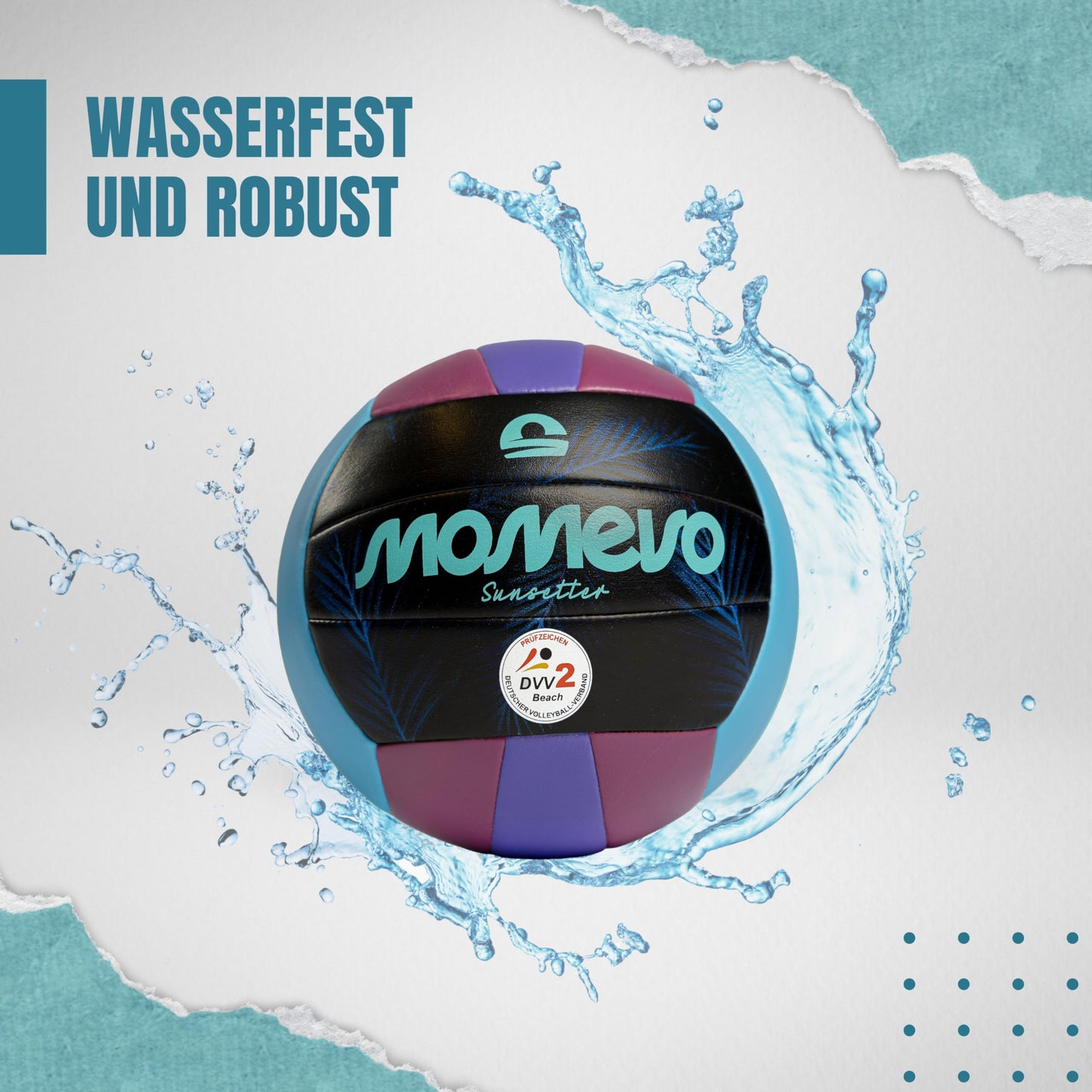 Momevo Sunsetter Beach volleyball, DVV certified, official size 5, soft PU surface - for outdoor beach sports gift (Palm Purple, without ball pump)