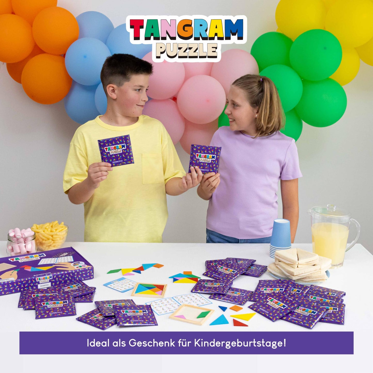 Tangram Children Party Favors Birthday Gifts 30 Pieces - BONNYCO | Tangram Puzzle Small Gifts for Kids | Giveaways Party Favor Set | Pinata Fillers Mini Toys