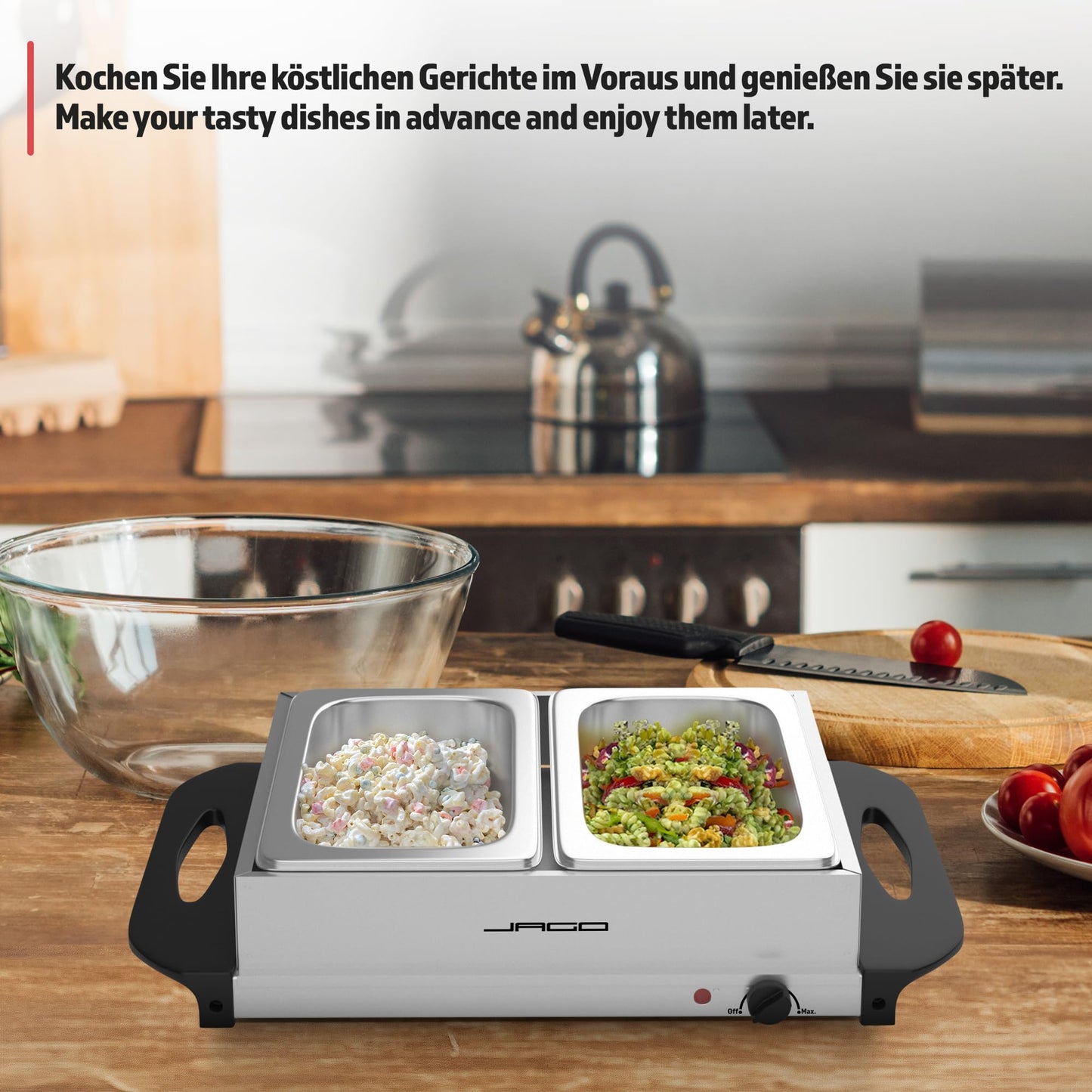 Jago® Buffet Warmer - electric with hot plate function, temperature control, stainless steel - food warmer, food warmer plate, food warmer container
