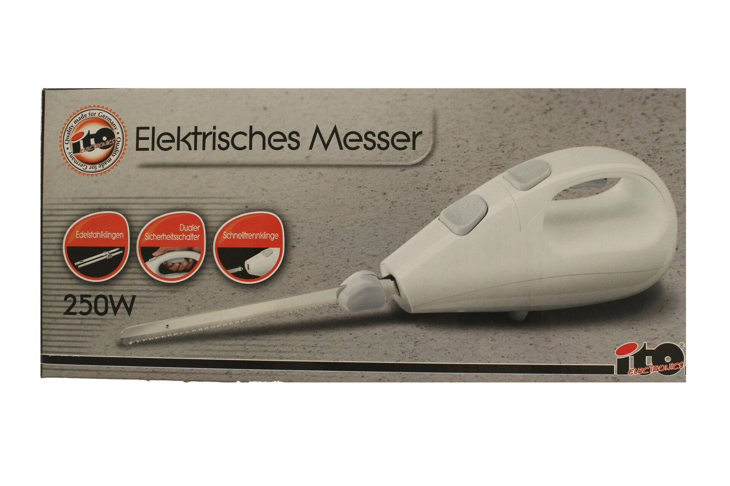 ITO Electronics Electric Knife 250W White/Stainless Steel Blades Quick Release Dual Safety Switch 108641