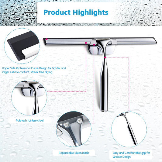 Love-KANKEI Shower Squeegee Window Squeegee with Rubber Blade Including 1 Replacement Blade and 1 Hook (28cm)