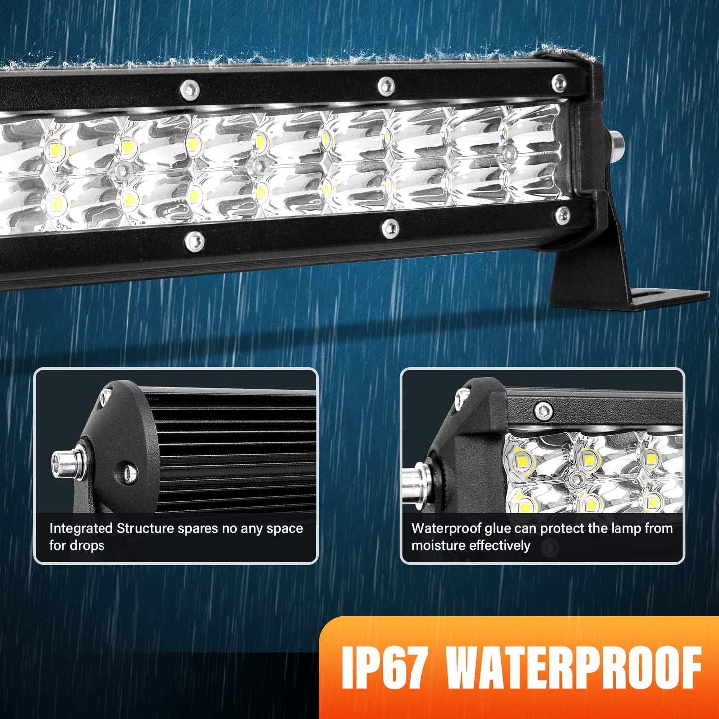 RIGIDON 20 inch 50 cm 144W Spot outdoor aluminum LED light bar, 12V 24V Waterproof warm white off-road lighting for car SUV off-road ATV SUV truck tractor vehicles 4x4, LED fog lights 6000K.