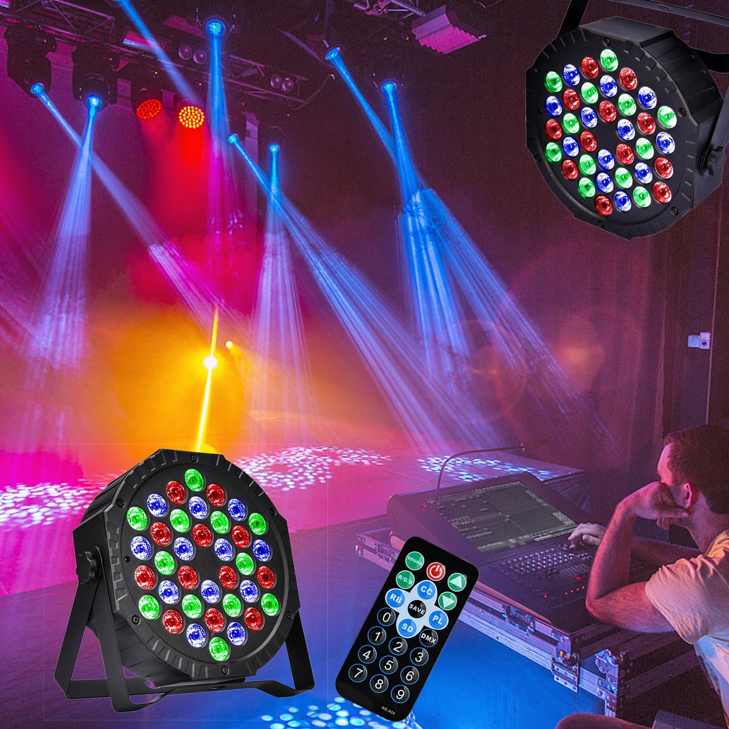 LED Par Spotlight 36 LED Stage Light Disco Light Party Light DJ Light RGB with Remote Control Stage Lighting 7 Lighting Modes for KTV DJ Bar Party Wedding Halloween Christmas
