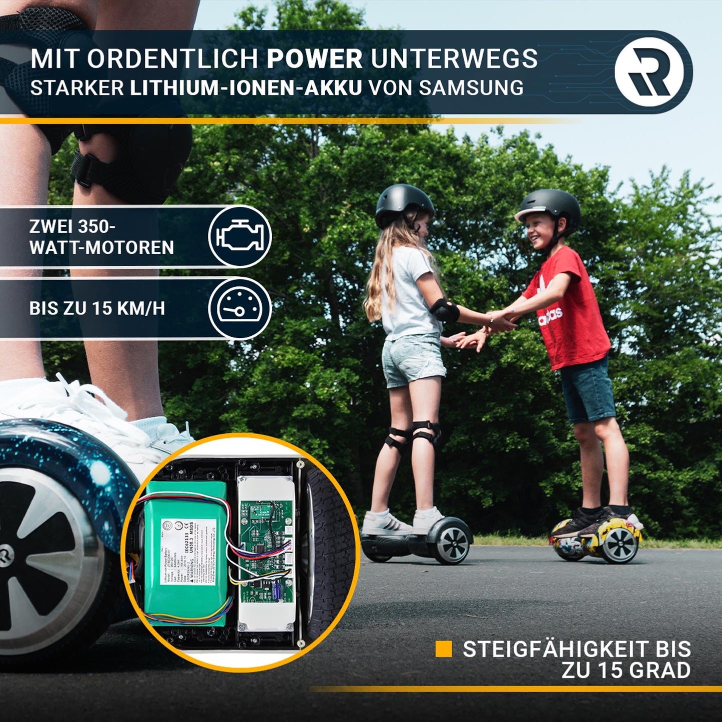 Robway W1 Hoverboard | ORIGINAL ® Hoverboards for kids, teenagers & adults - APP control - 2 x 350 Watt motors - Self-balance function - Bluetooth (Black)