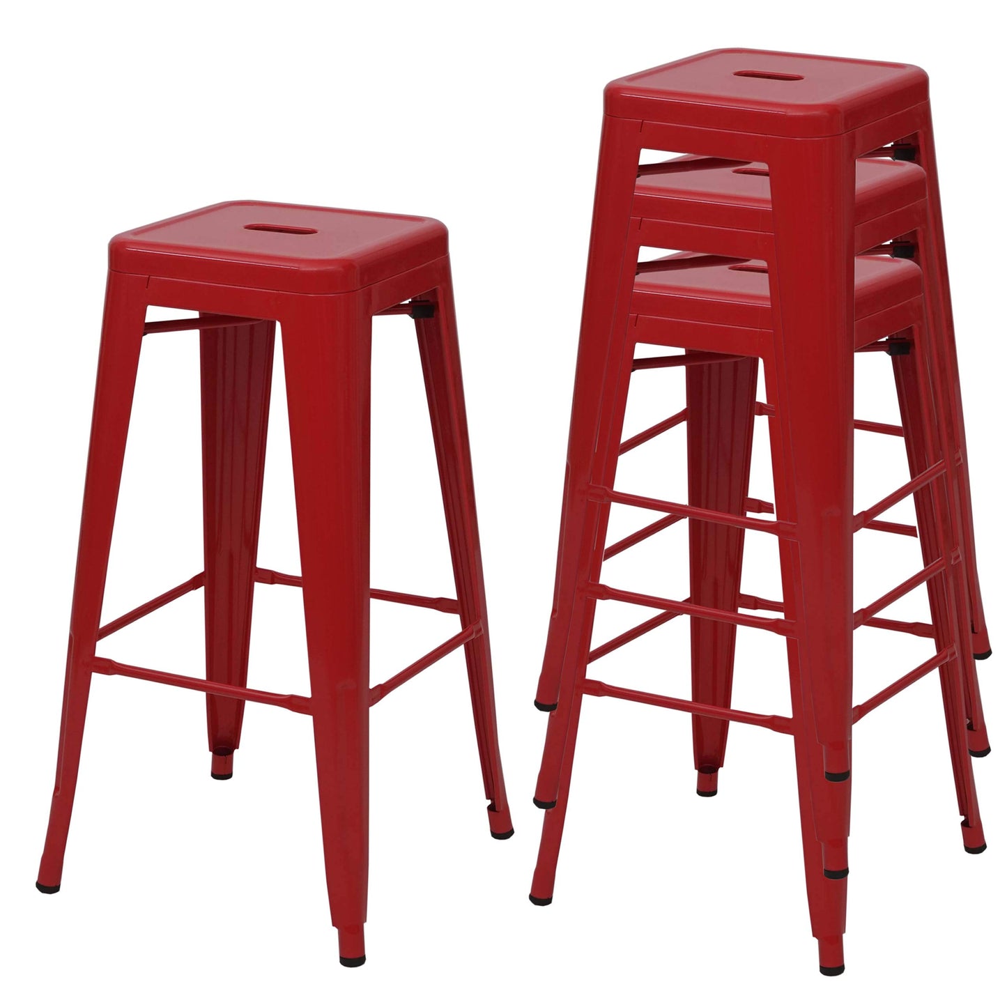 Mendler 4-piece set bar stools HWC-A73, bar chair counter stool, metal industrial design stackable - red.