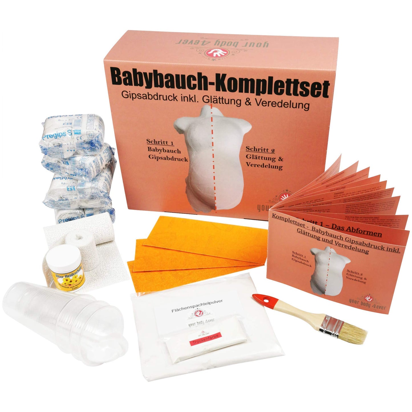 XXL baby bump casting kit | 24m plaster bandages with professional finishing materials | Belly cast with detailed instructions | 3D gift for pregnant women, the perfect belly casting set