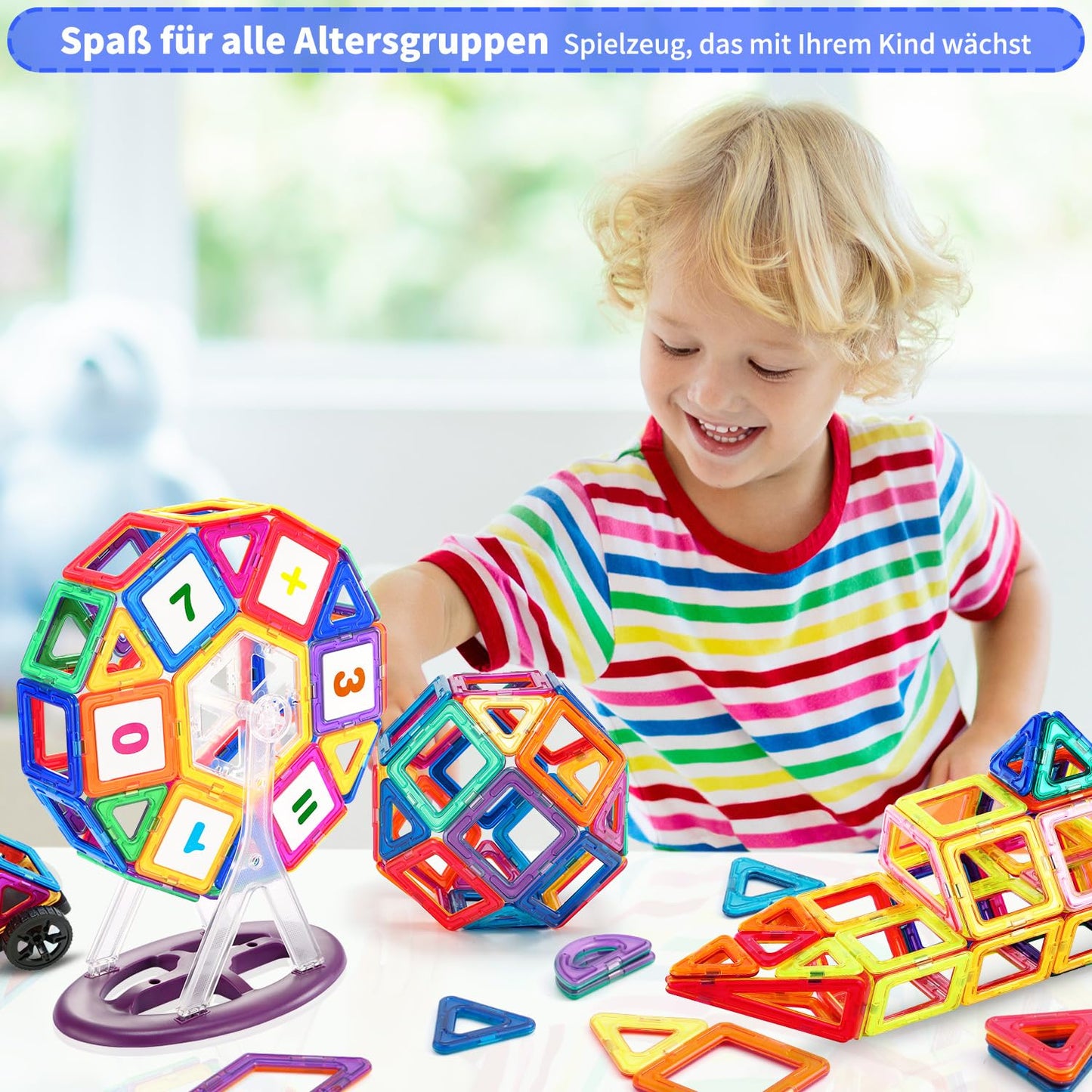 Theefun Magnetic Building Blocks, 136 Pieces Magnetic Blocks Magnetic Toy Magnet Game Toys for Kids Gift Magnetic Bricks Children's Toy Toys for 2 3 4 5 6 7 Year Old Boy