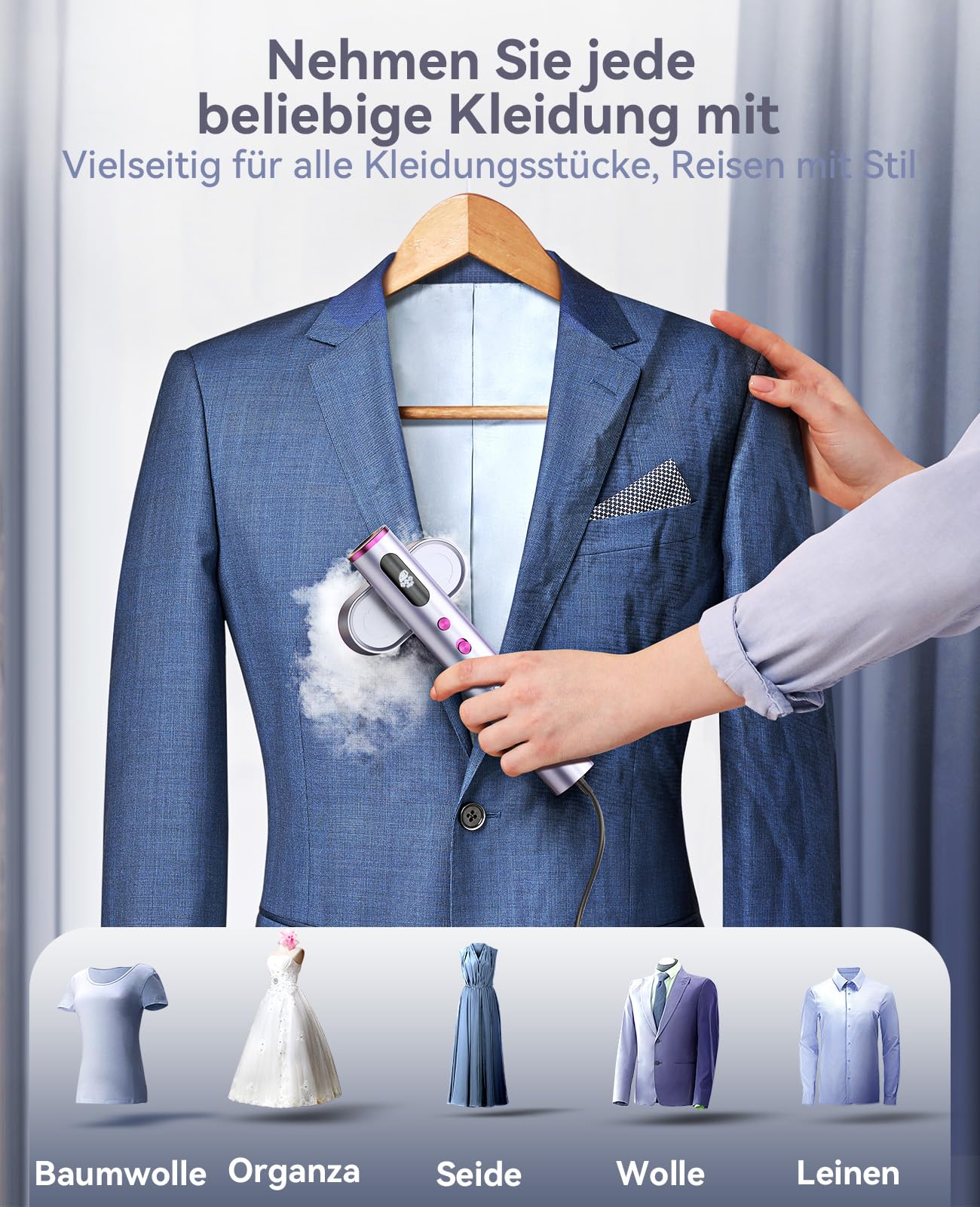 Jack & Rose Clothes Steamer, 110-240V Voltage, 15s Fast Heating, Portable Garment Steamer, 2-in-1 Travel Iron 1000W Steamer, Travel Clothes Steamer for global travel Purple