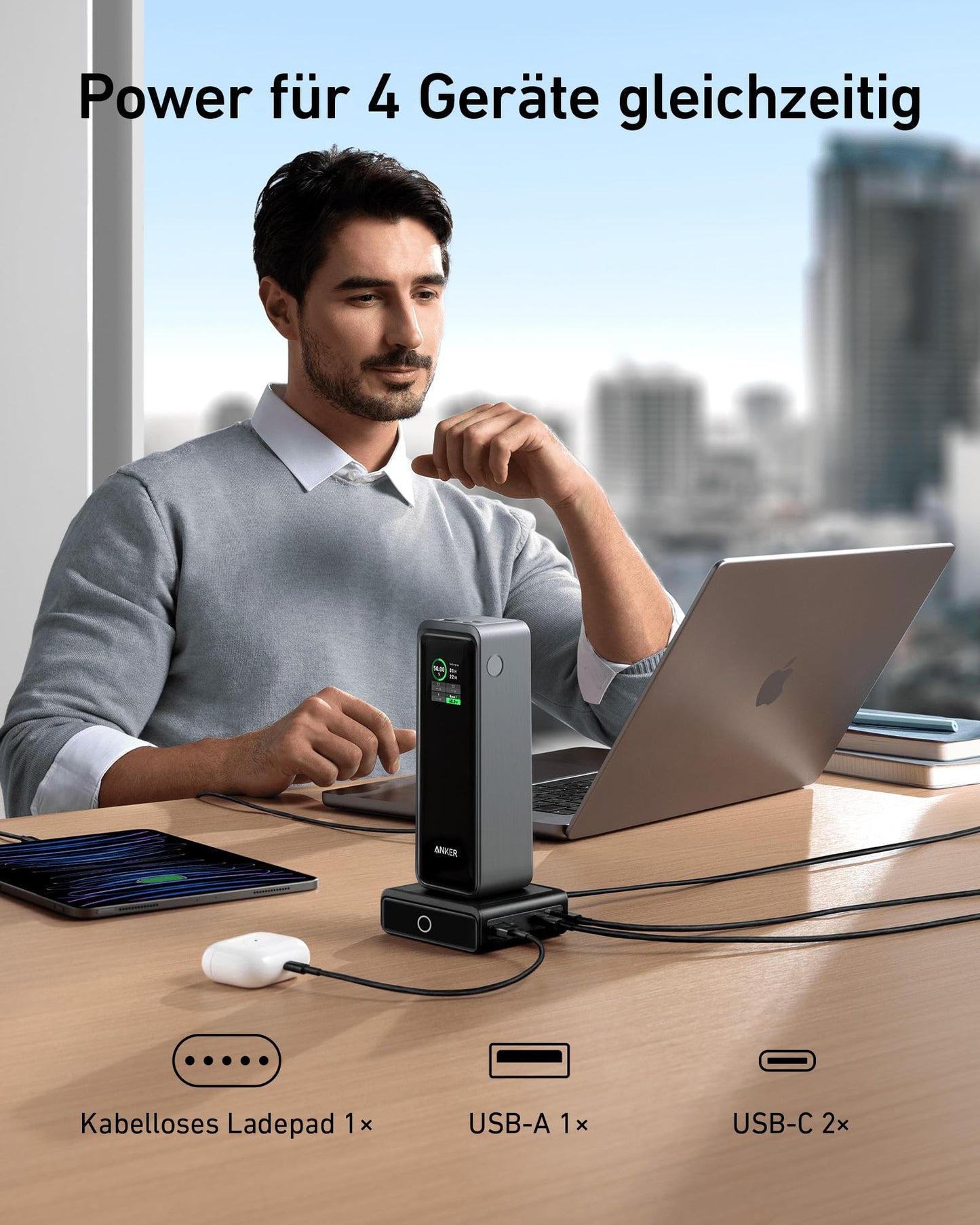 Anchor charging station for Anchor Prime Powerbank, 100W fast charging with 4 ports, for MacBook Pro/Air series, iPhone 14/13 series, Galaxy, AirPods, and more (Powerbank sold separately)