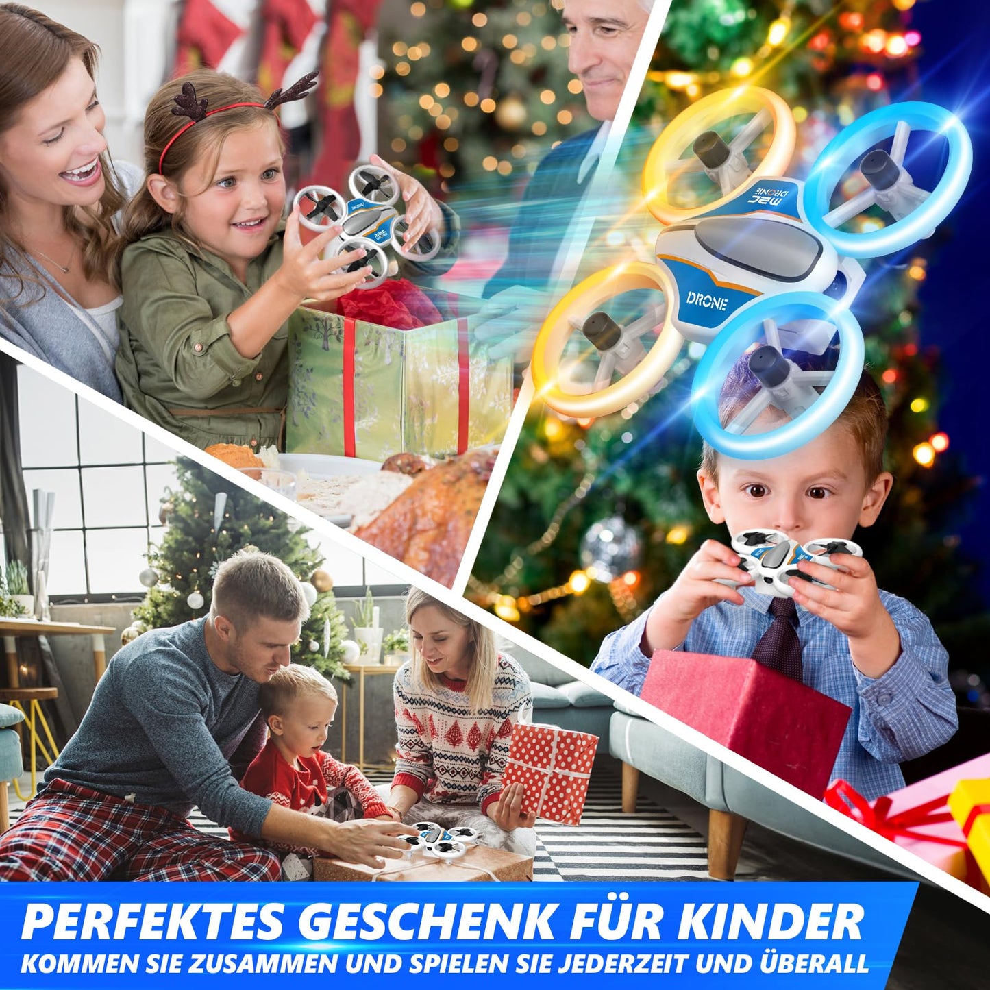 Mini drone with 720P HD camera for kids, RC drone with LED lights, 3D flips, headless mode, and 3 batteries, 21 min long flight time, toy drone helicopter for kids and beginners, orange.
