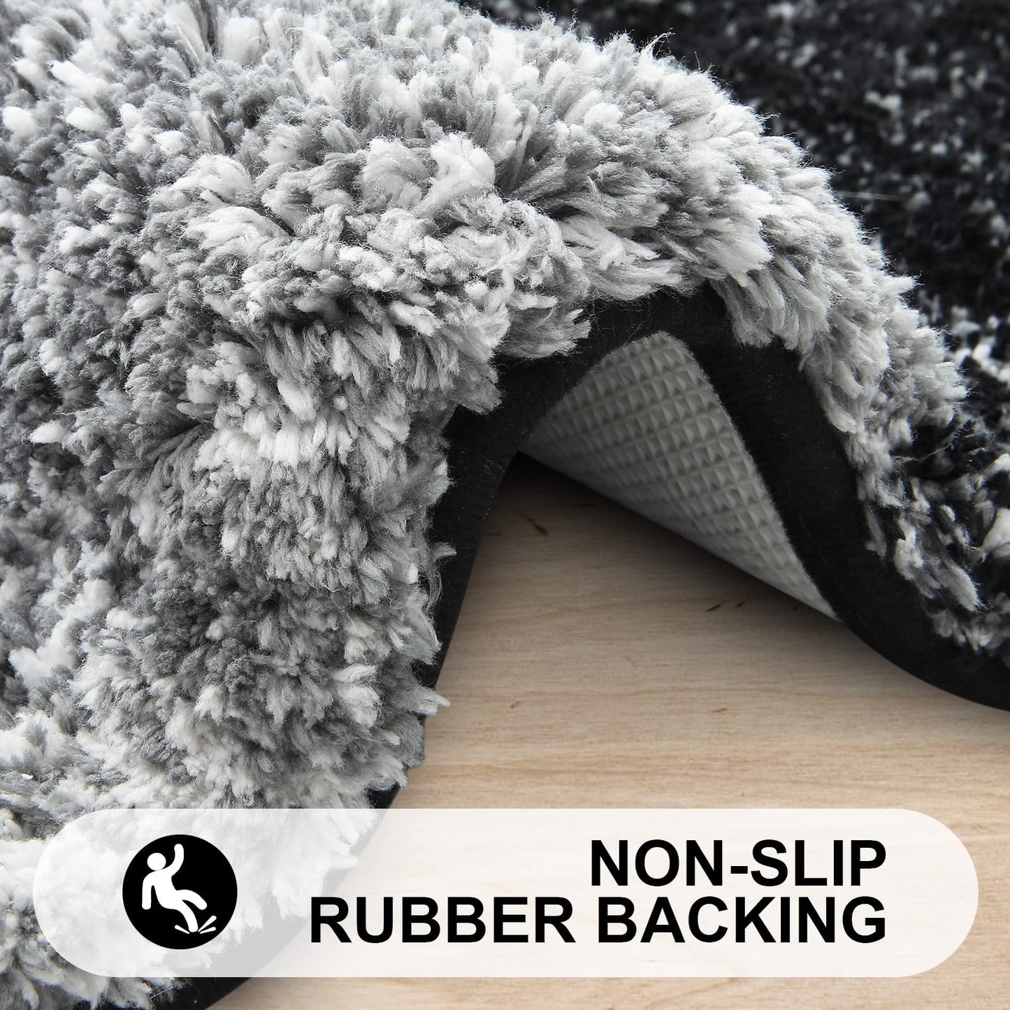 Homaxy Soft Bathroom Rug 60x120 cm, non-slip washable Bath Mat Fluffy High Pile Bath Rug Microfiber Absorbent Bathmat Shower Mat (Black)